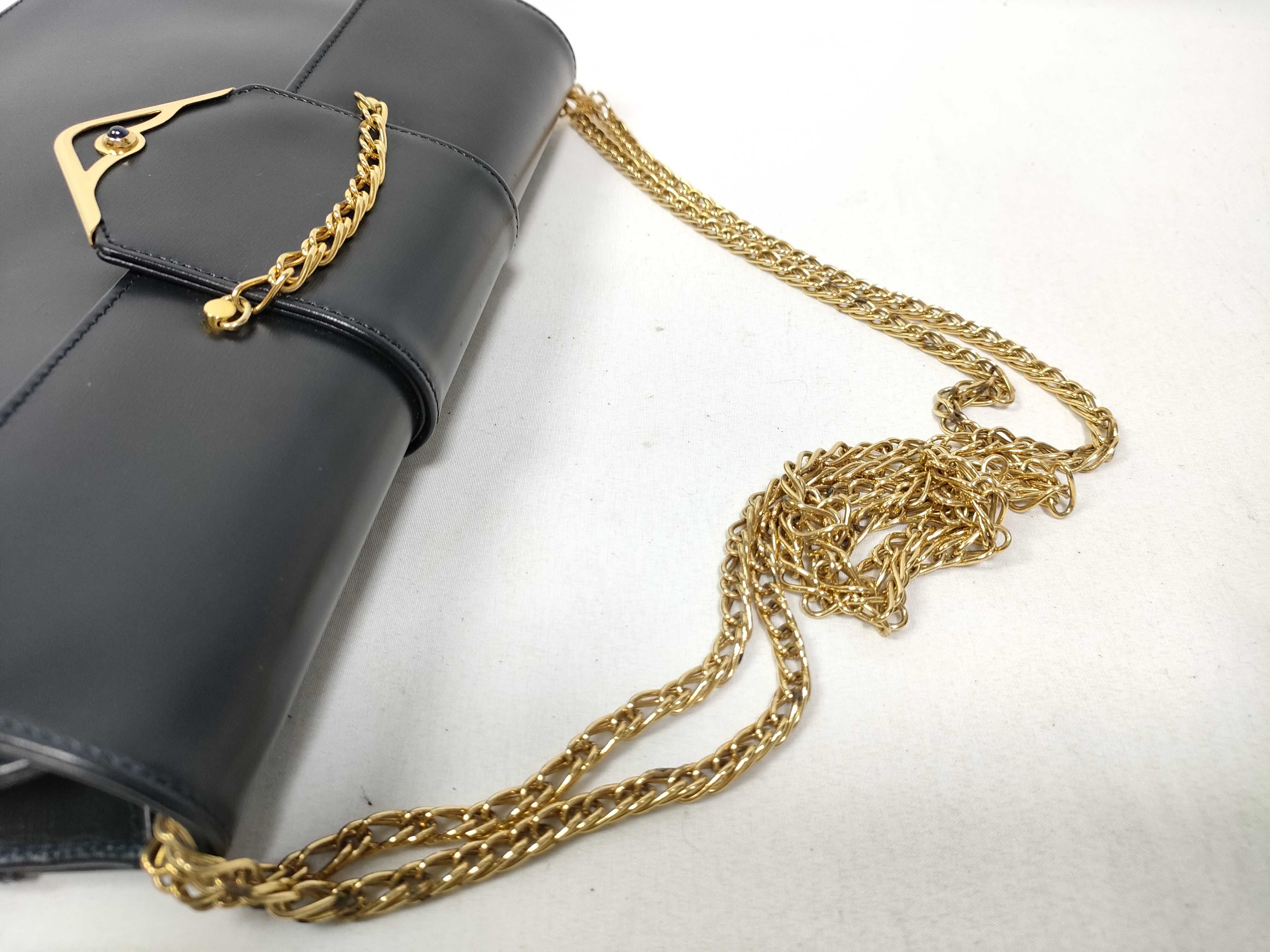 Chain Back Push Lock Leather Shoulder Bag — view 6