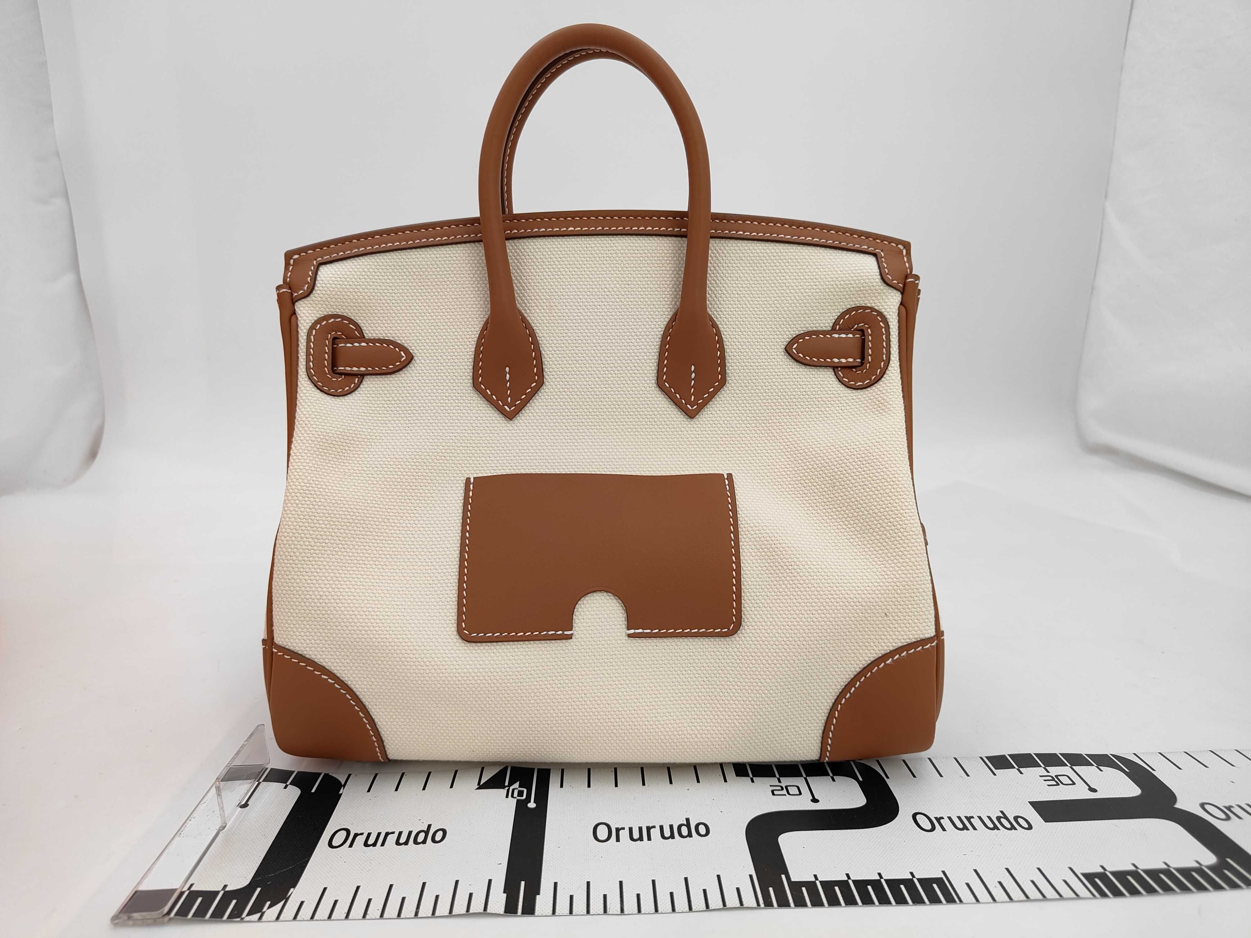 Birkin 25 Cargo, G stamp, Toile Swift leather, Beige/Gold, Silver handbag — view 2