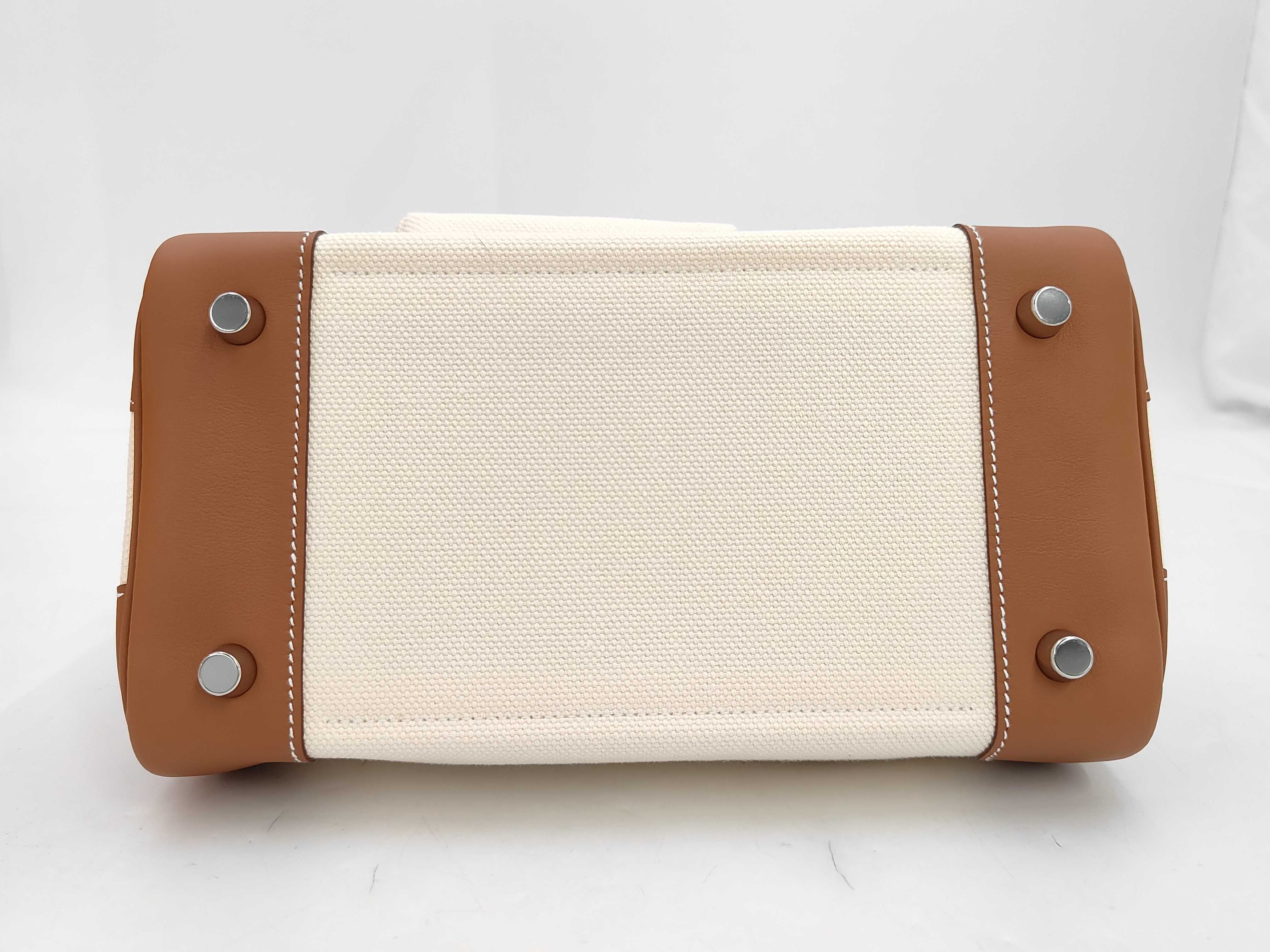 Birkin 25 Cargo, G stamp, Toile Swift leather, Beige/Gold, Silver handbag — view 6