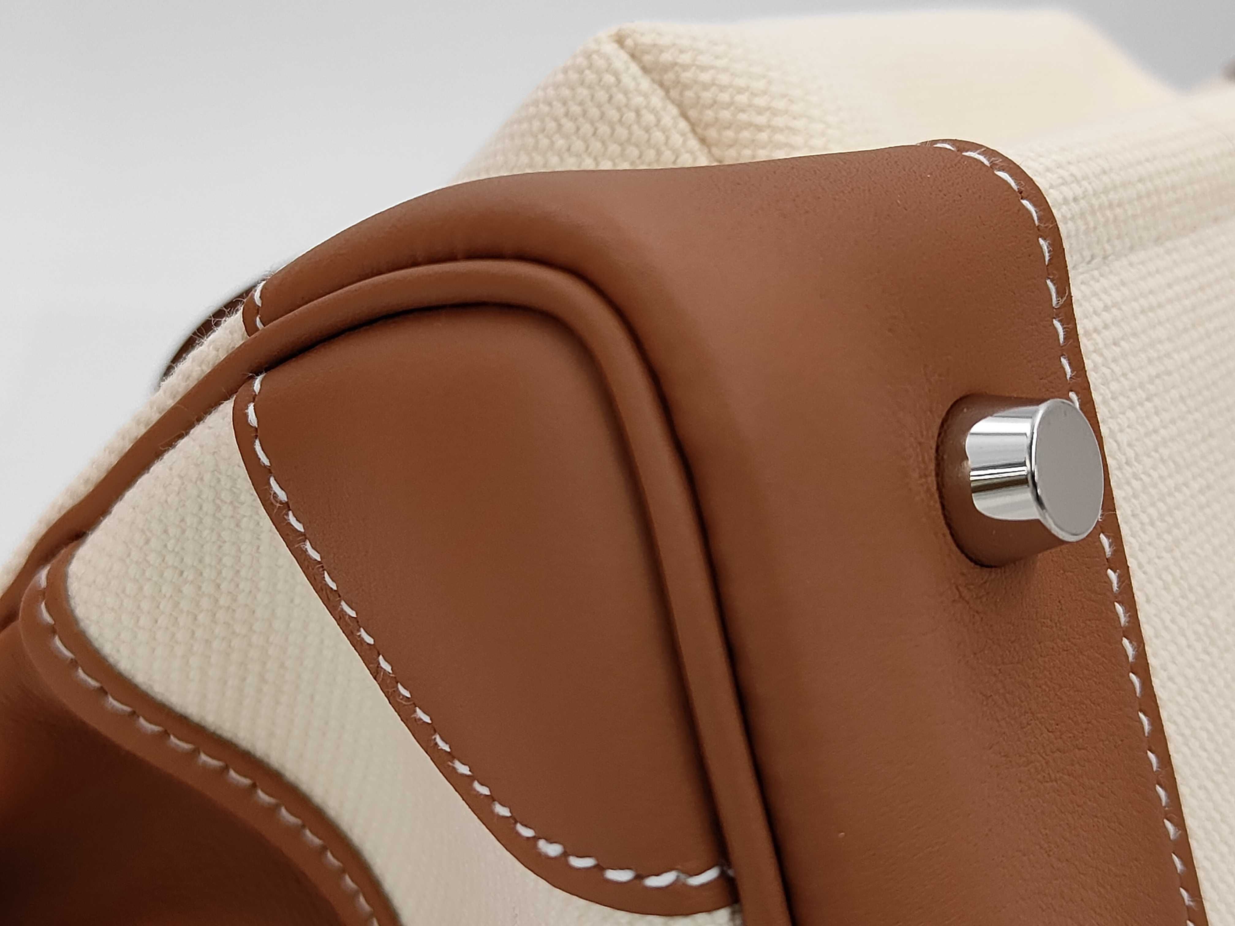 Birkin 25 Cargo, G stamp, Toile Swift leather, Beige/Gold, Silver handbag — view 7