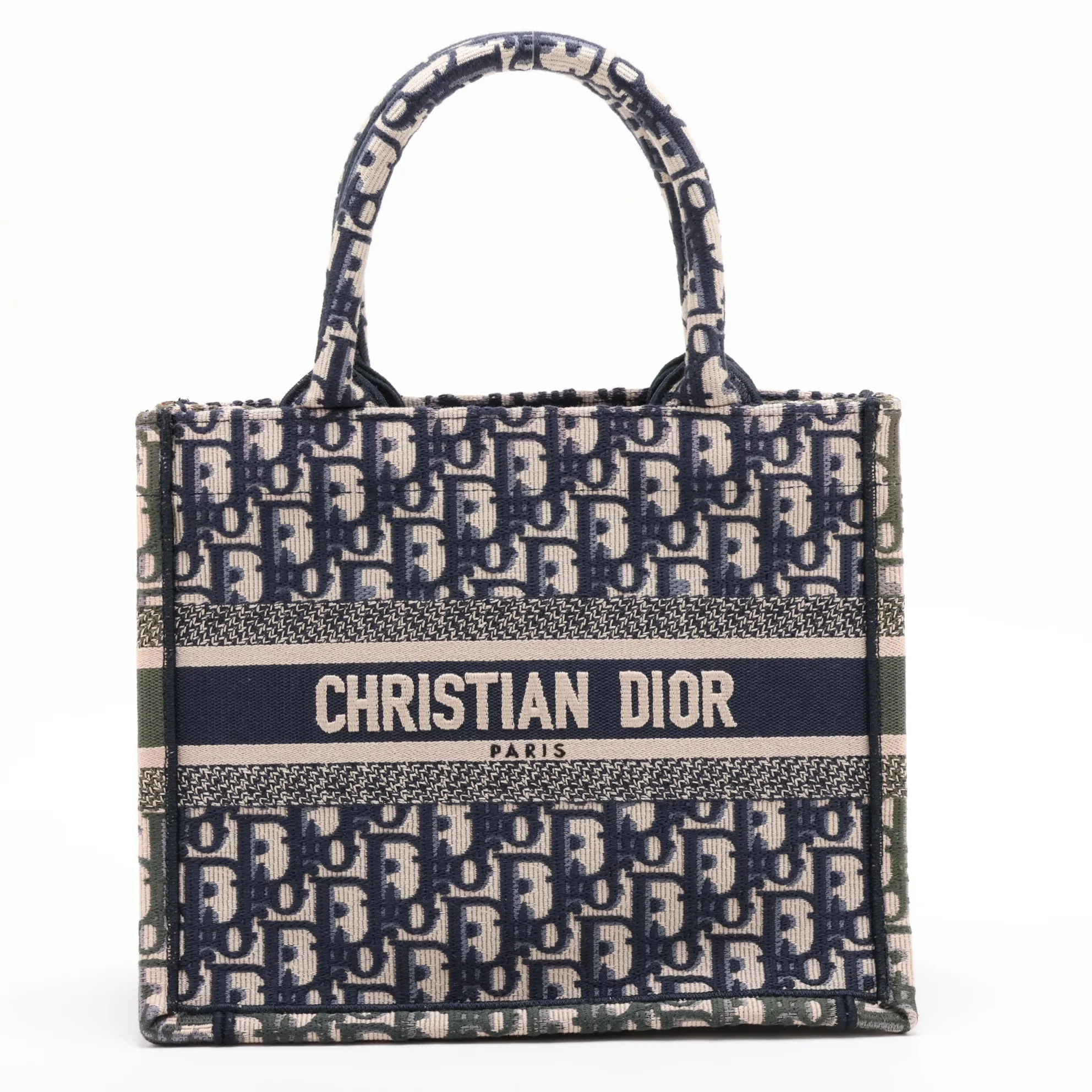 Oblique Book Tote Small Canvas Tote Bag Navy x Green