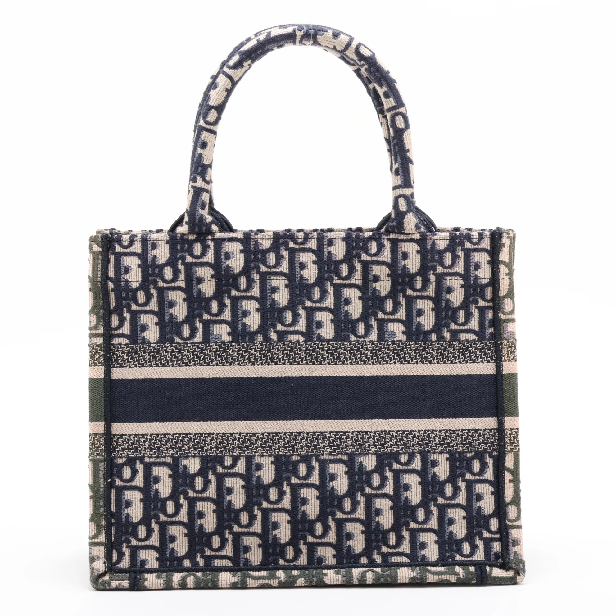 Oblique Book Tote Small Canvas Tote Bag Navy x Green — view 2