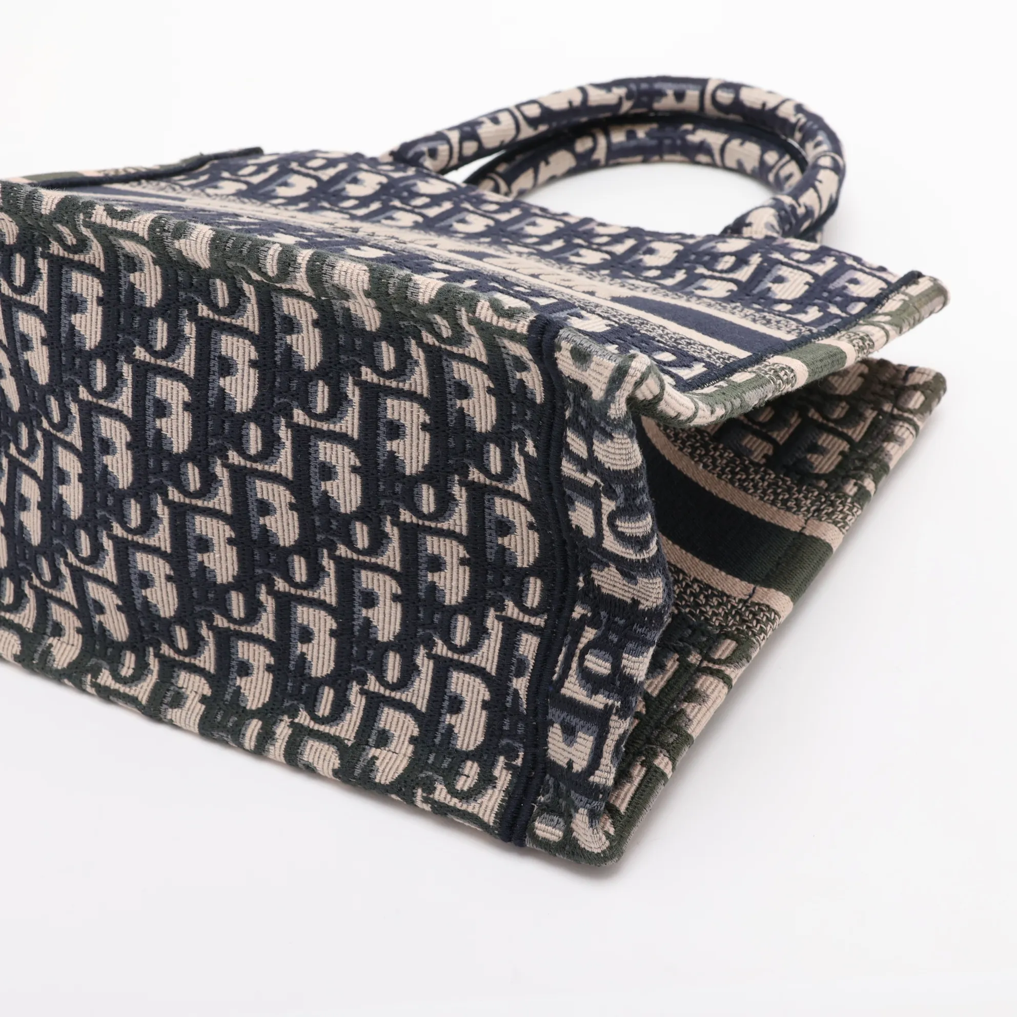 Oblique Book Tote Small Canvas Tote Bag Navy x Green — view 3