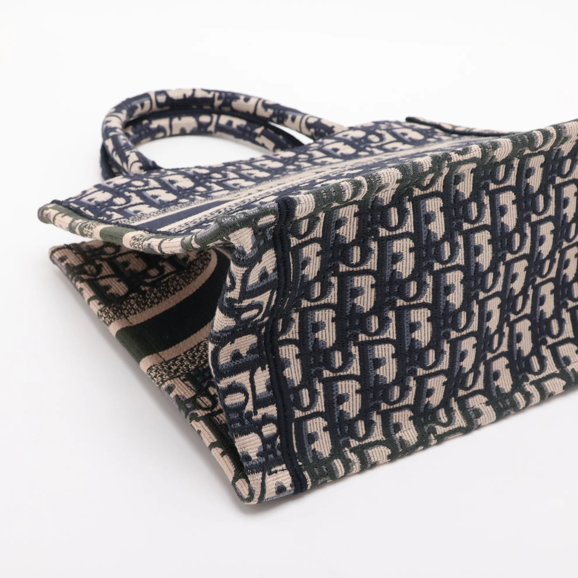 Oblique Book Tote Small Canvas Tote Bag Navy x Green — view 4