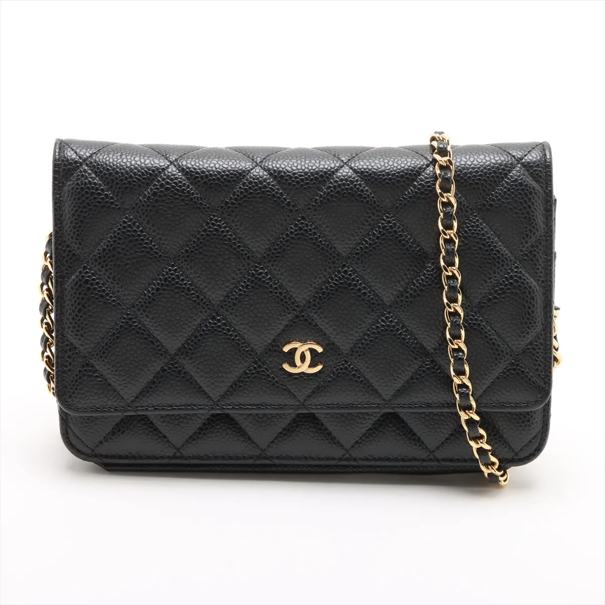 Matelasse caviar skin chain wallet black gold hardware 29598892 29 series AP0250