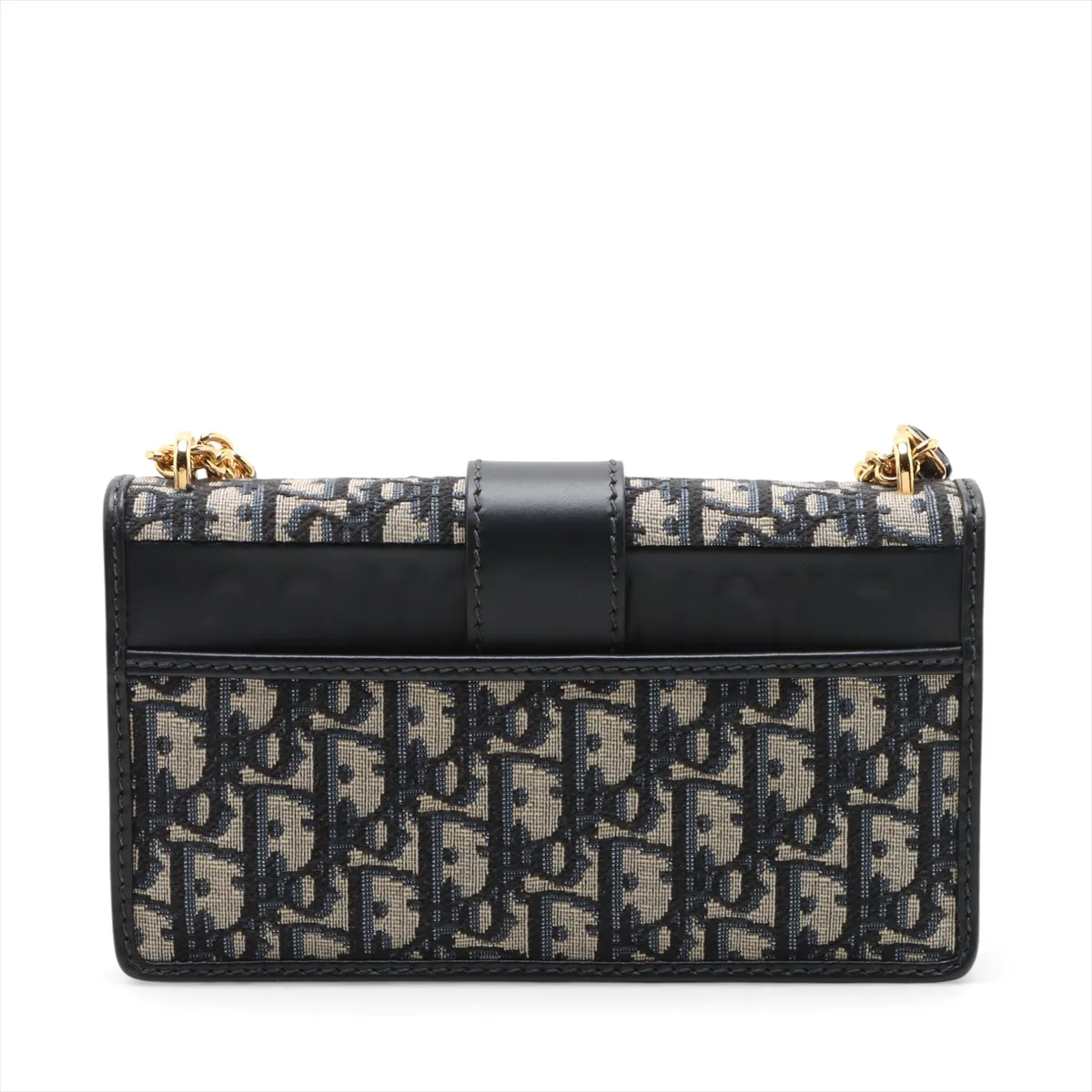 Oblique Montaigne Canvas x Leather Chain Shoulder Bag, Navy x Beige — view 2