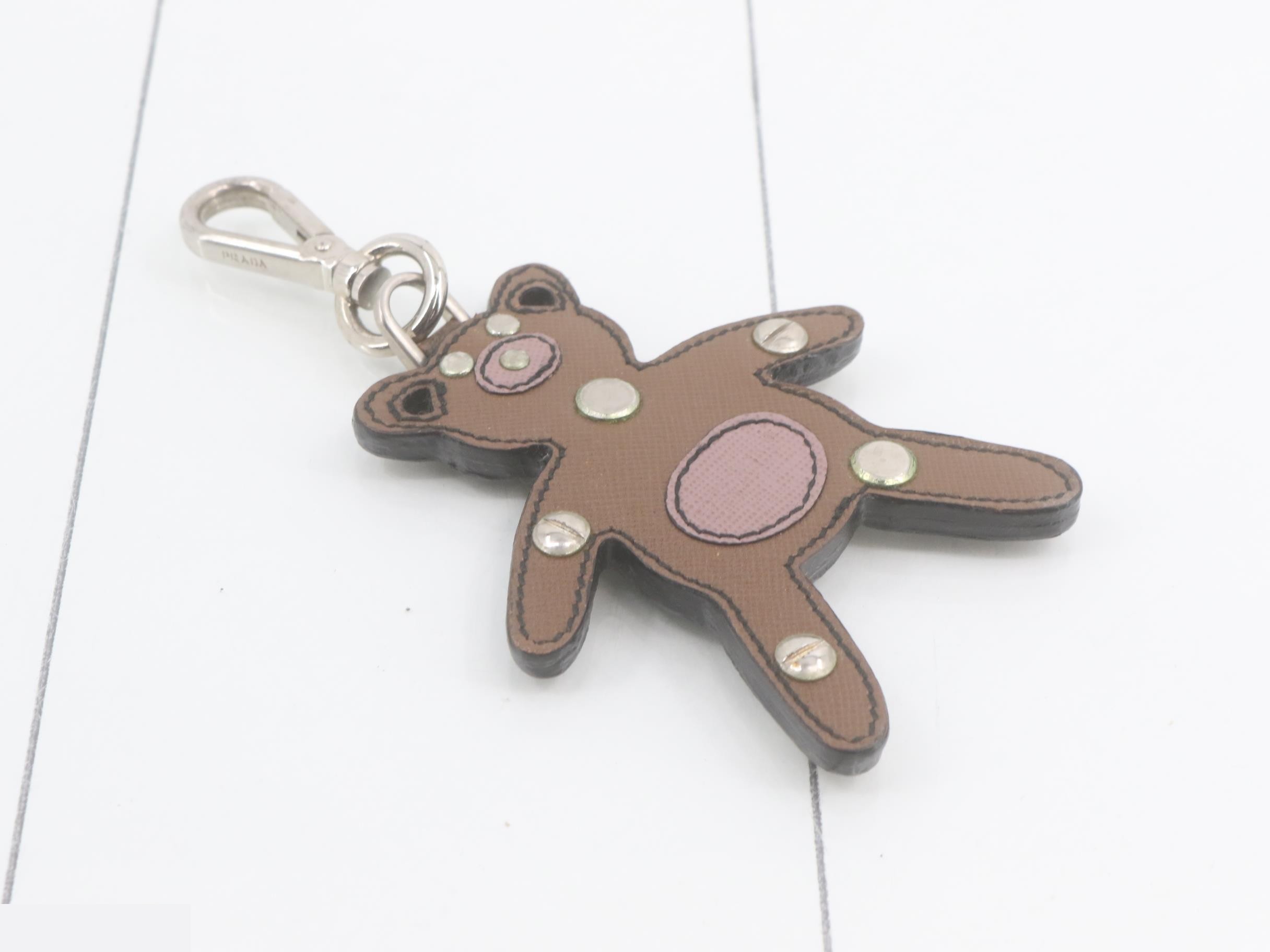 Bear motif studded leather keychain/key ring — view 2