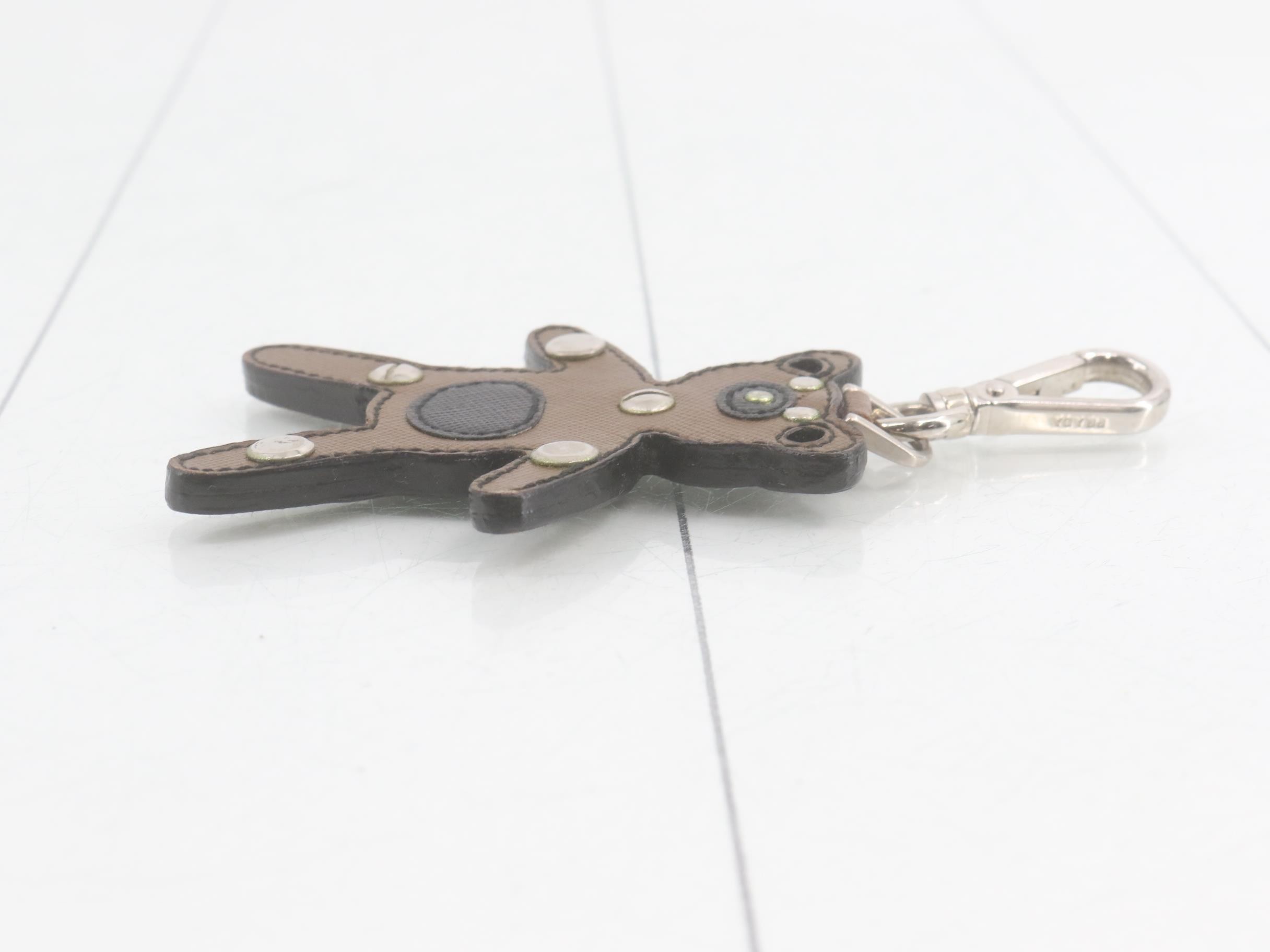 Bear motif studded leather keychain/key ring — view 3