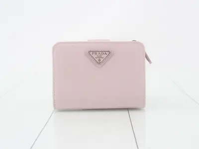 Triangle logo bifold wallet, pink leather