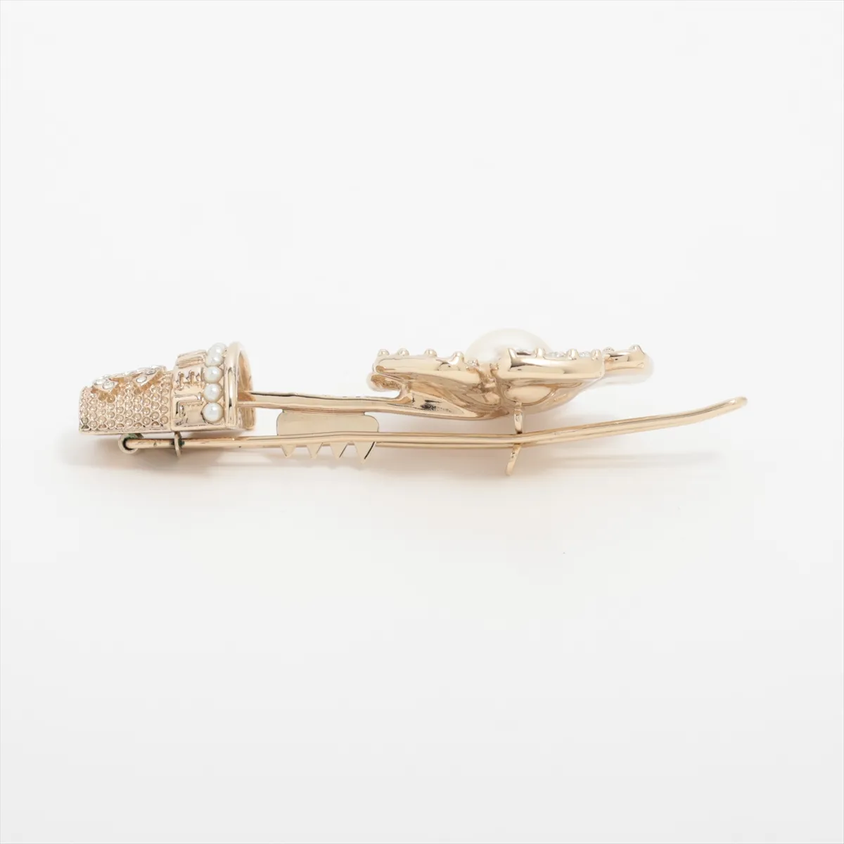 Coco Mark Flower B23S Hair Clip, GP x Rhinestone x Faux Pearl, Gold, — view 2