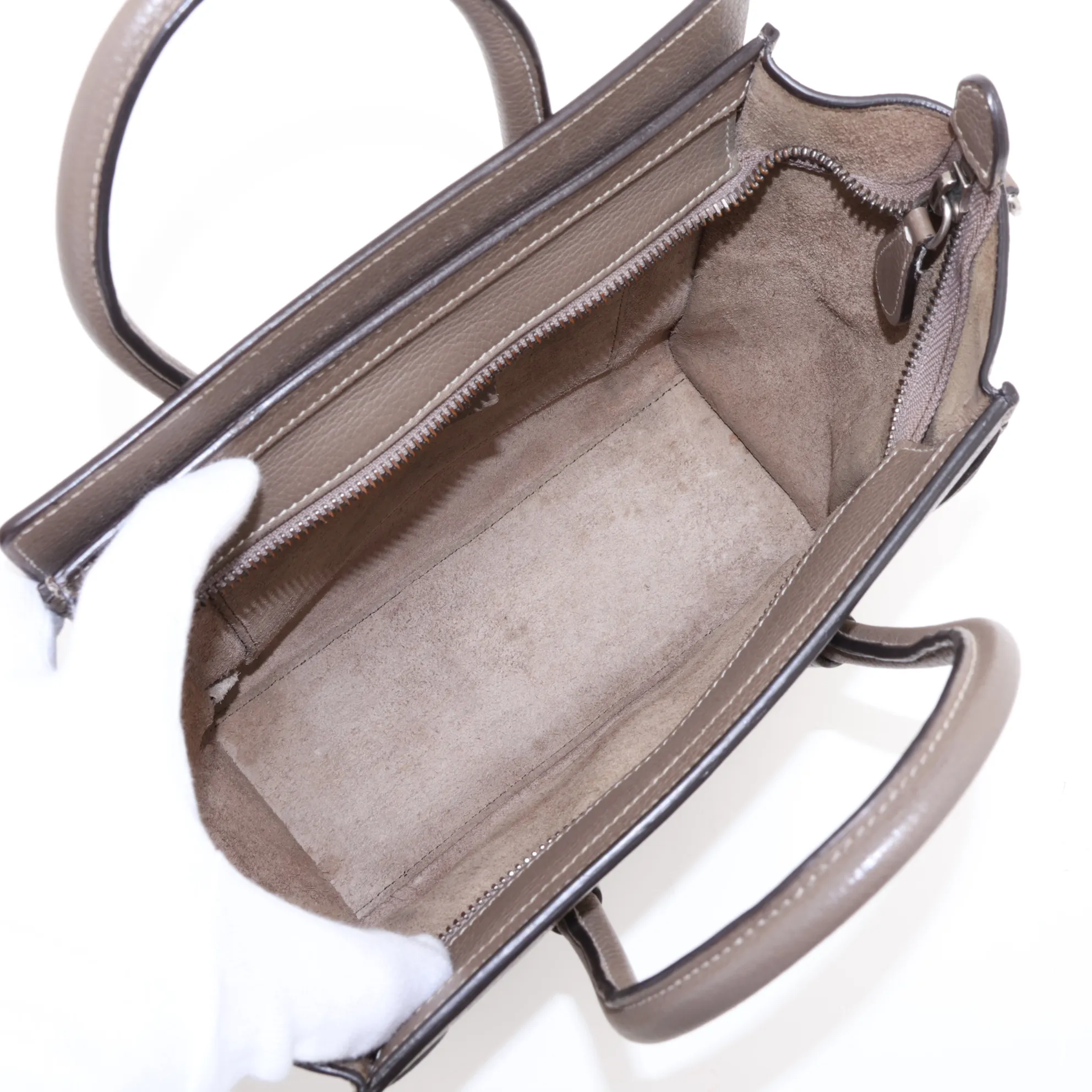 Luggage Nano Shopper Leather 2-Way Handbag, Greige — view 8