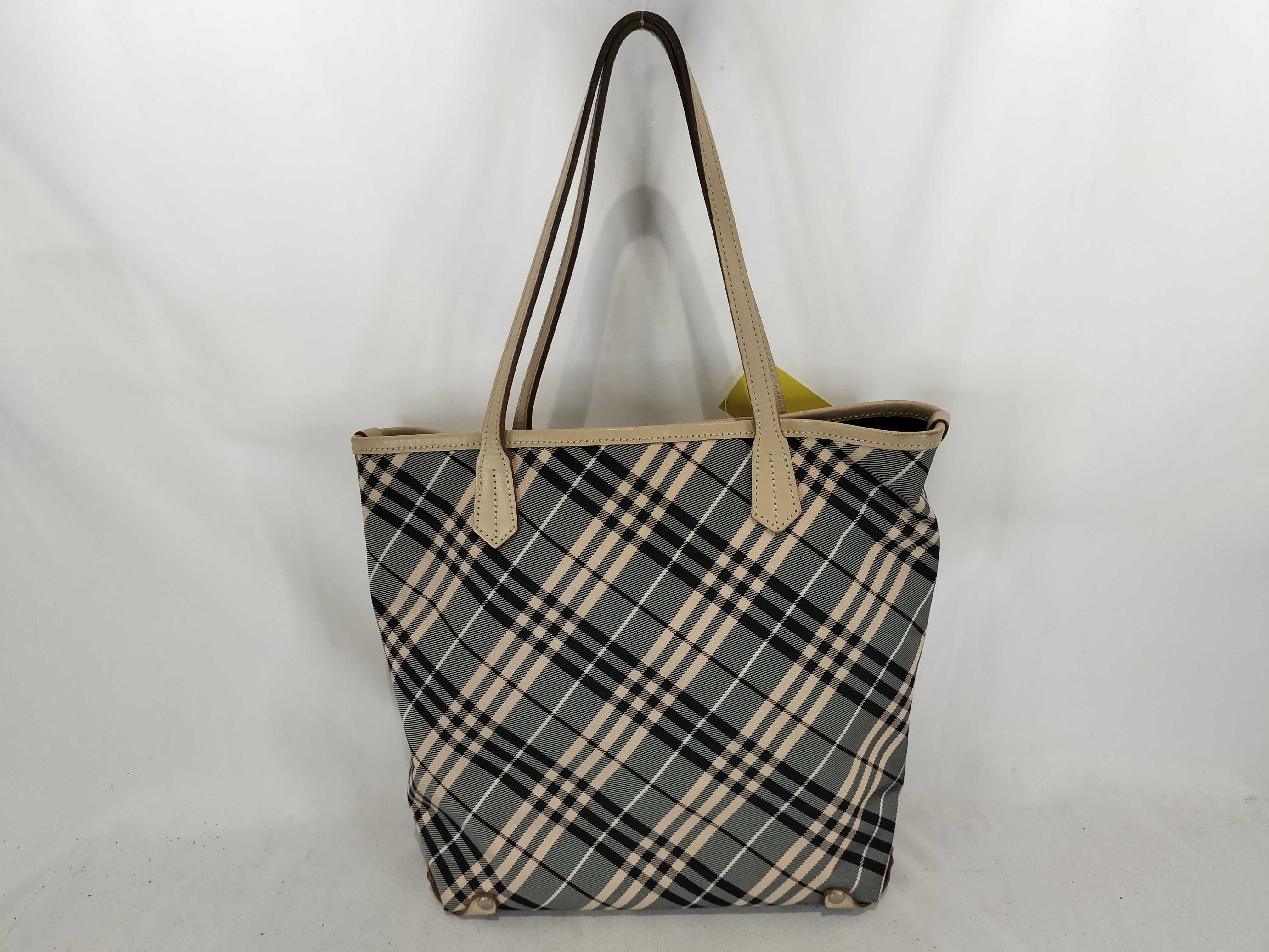 Blue Label Check x Leather Tote Handbag