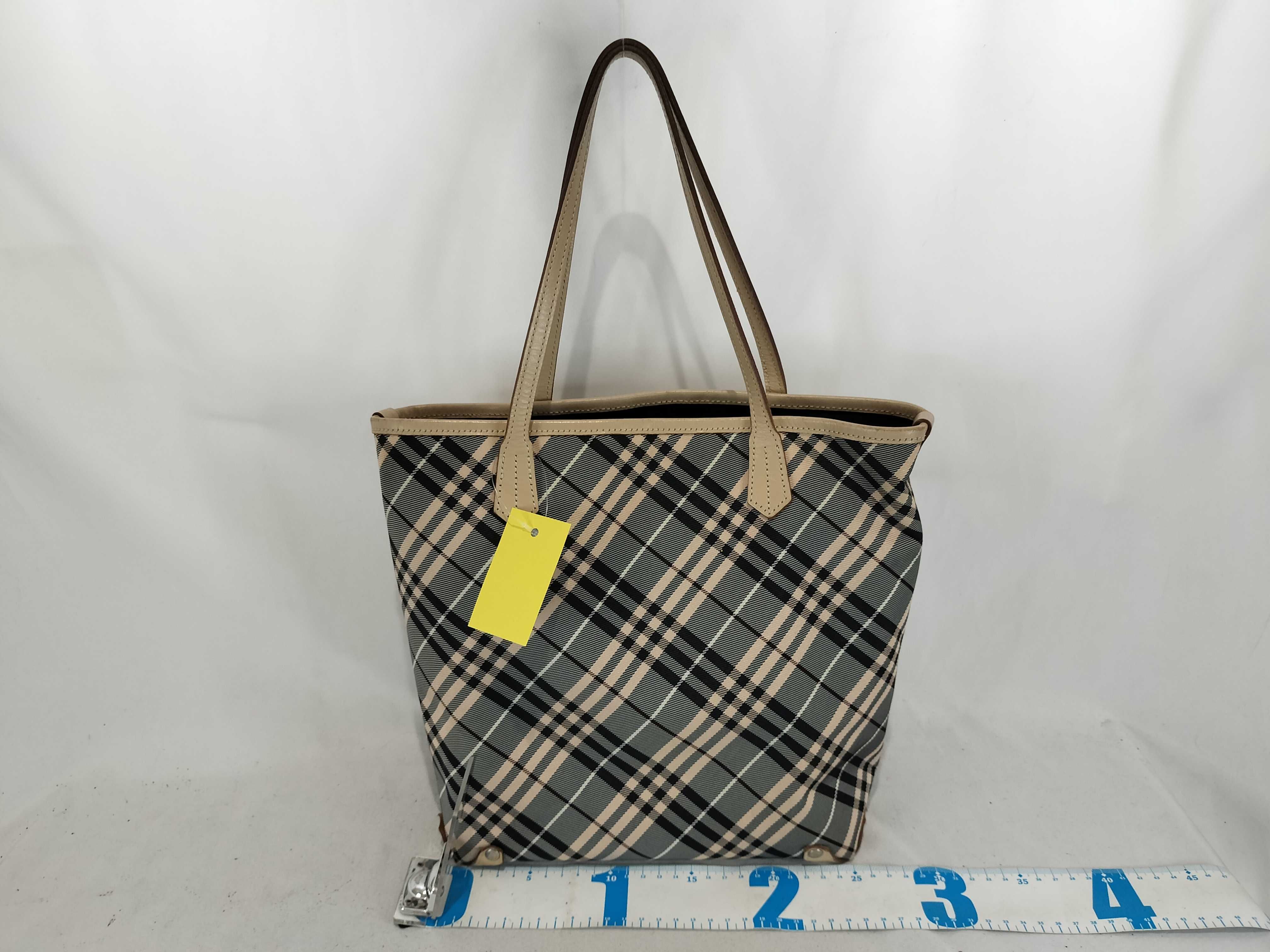 Blue Label Check x Leather Tote Handbag — view 2