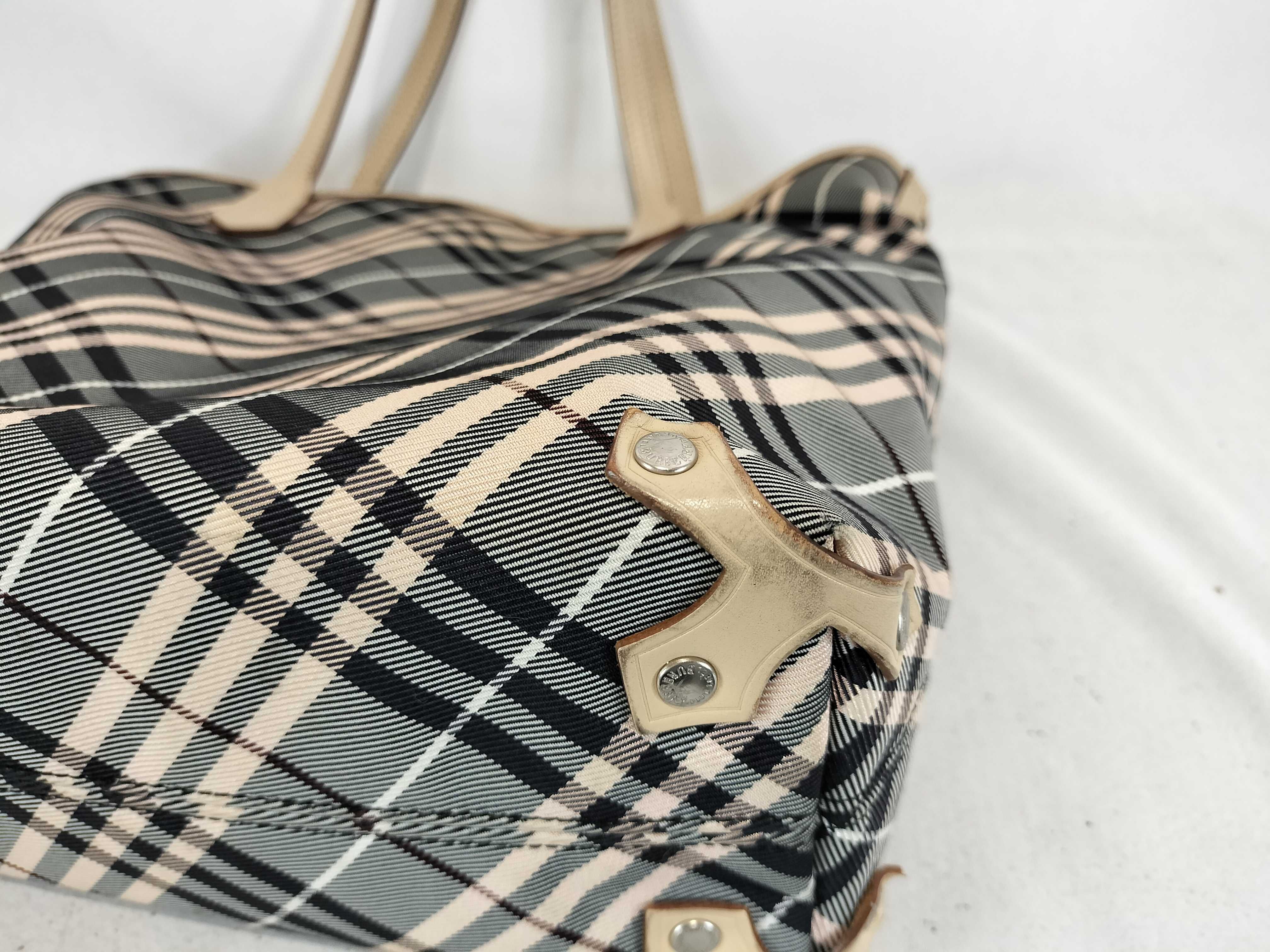 Blue Label Check x Leather Tote Handbag — view 6