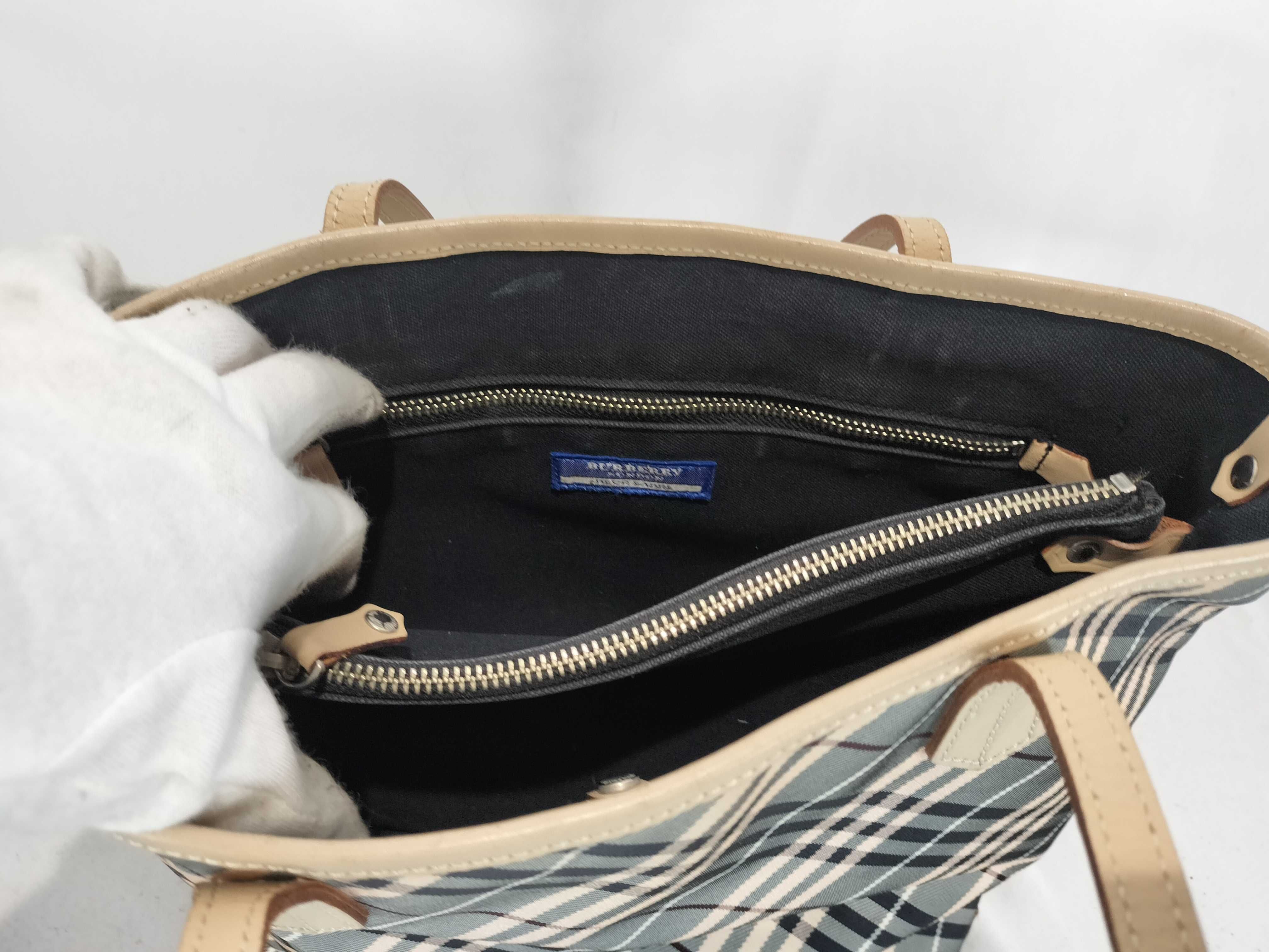 Blue Label Check x Leather Tote Handbag — view 8