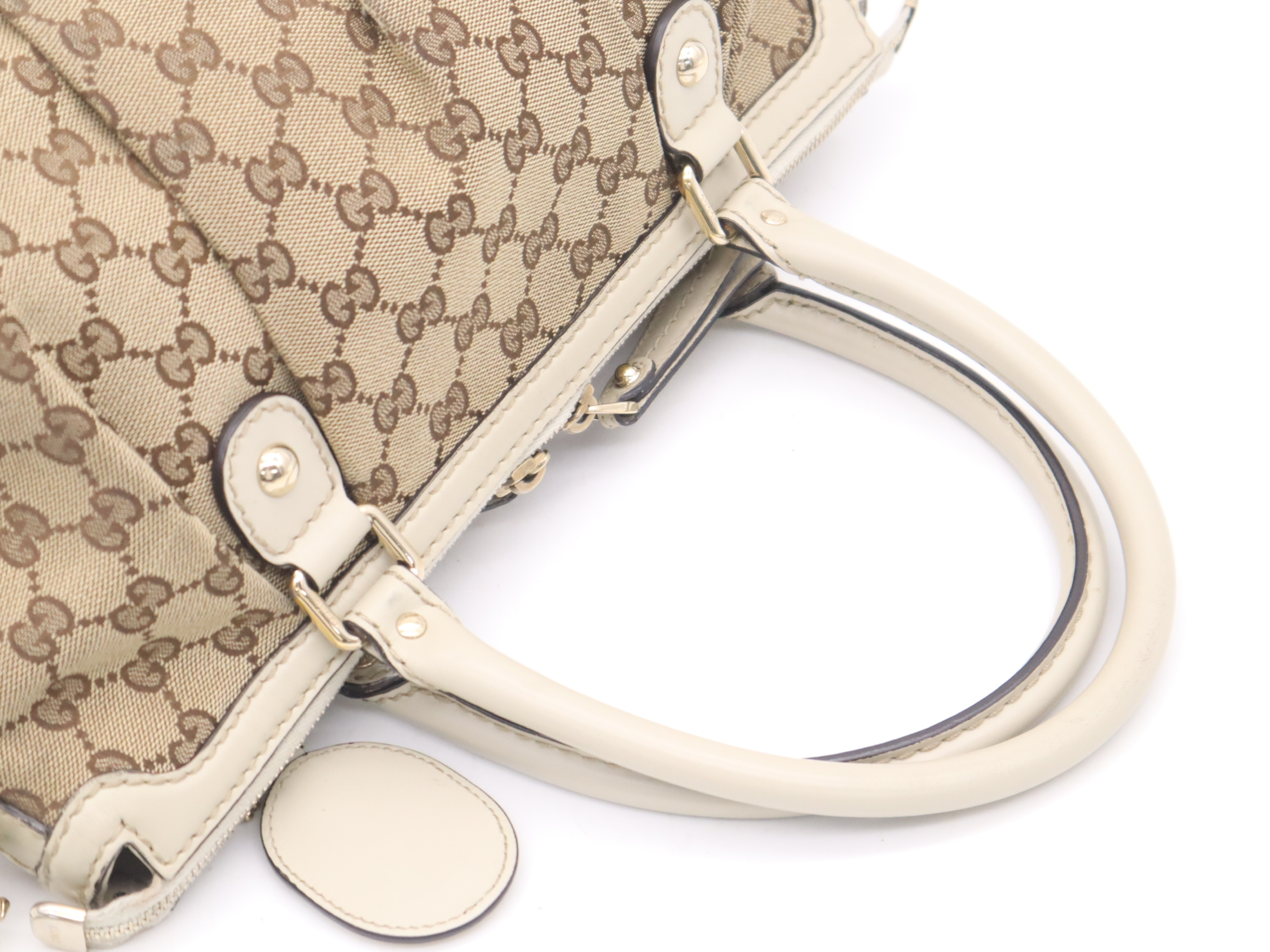 247902GG Canvas Sukey 2-Way Handbag with Shoulder Strap and Charm, Beige Handbag — view 6