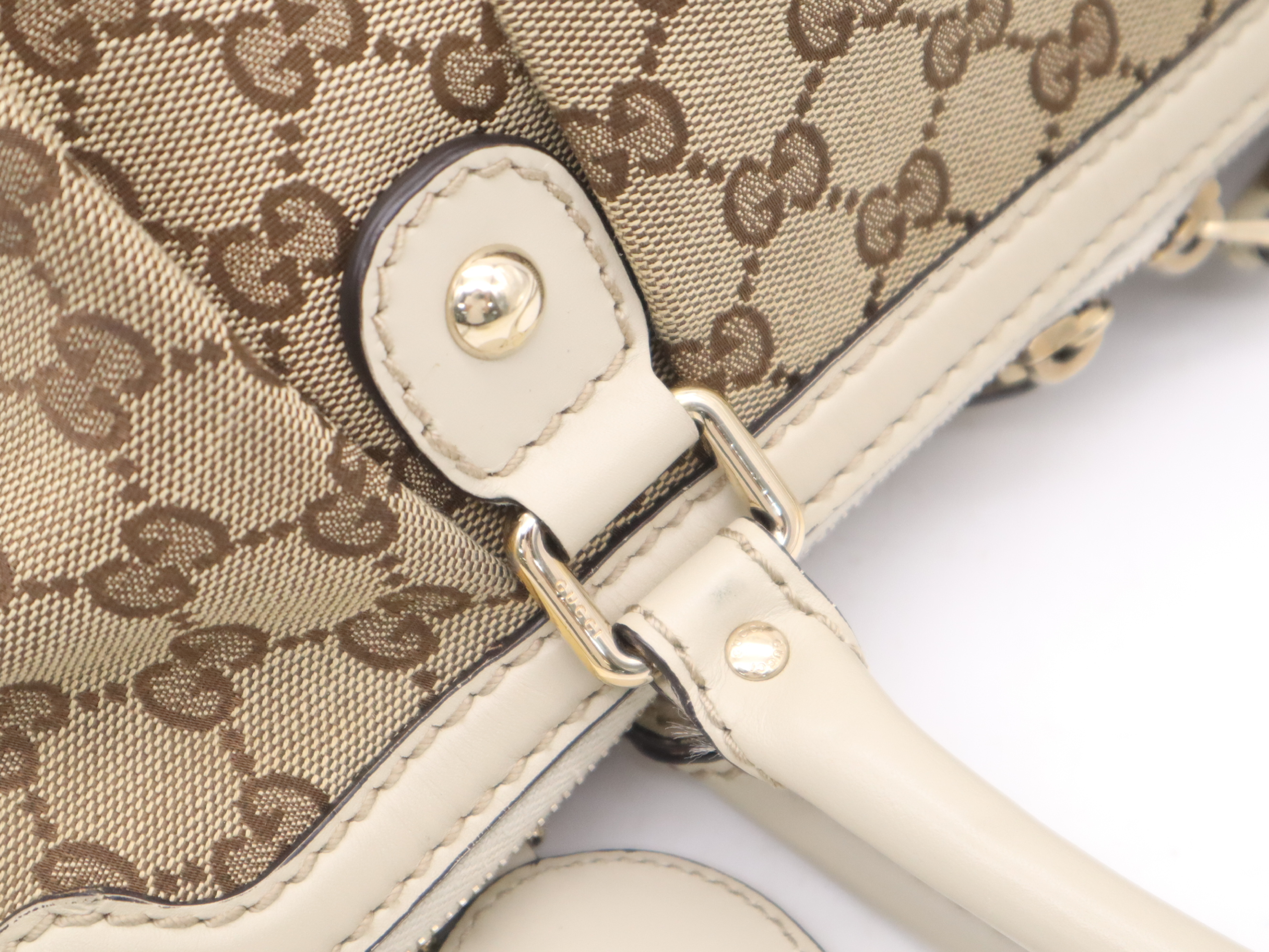 247902GG Canvas Sukey 2-Way Handbag with Shoulder Strap and Charm, Beige Handbag — view 7