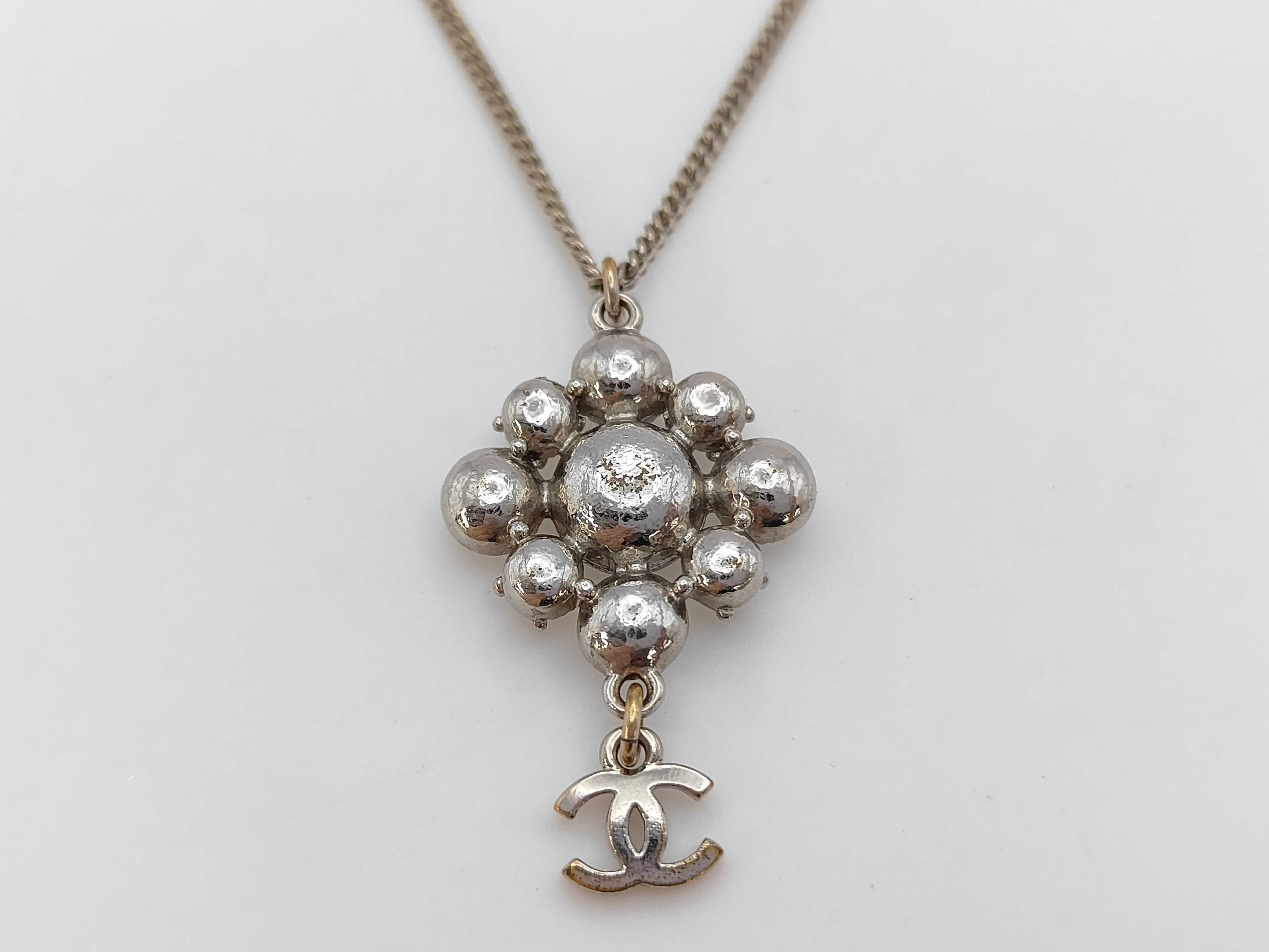 15C Coco Mark Rhinestone Necklace Silver Chain Approx. 48cm Necklace — view 4