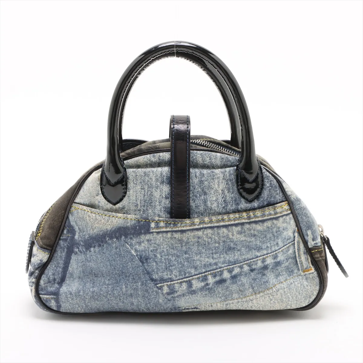 Double Saddle Denim x Patent Leather Handbag Blue — view 2