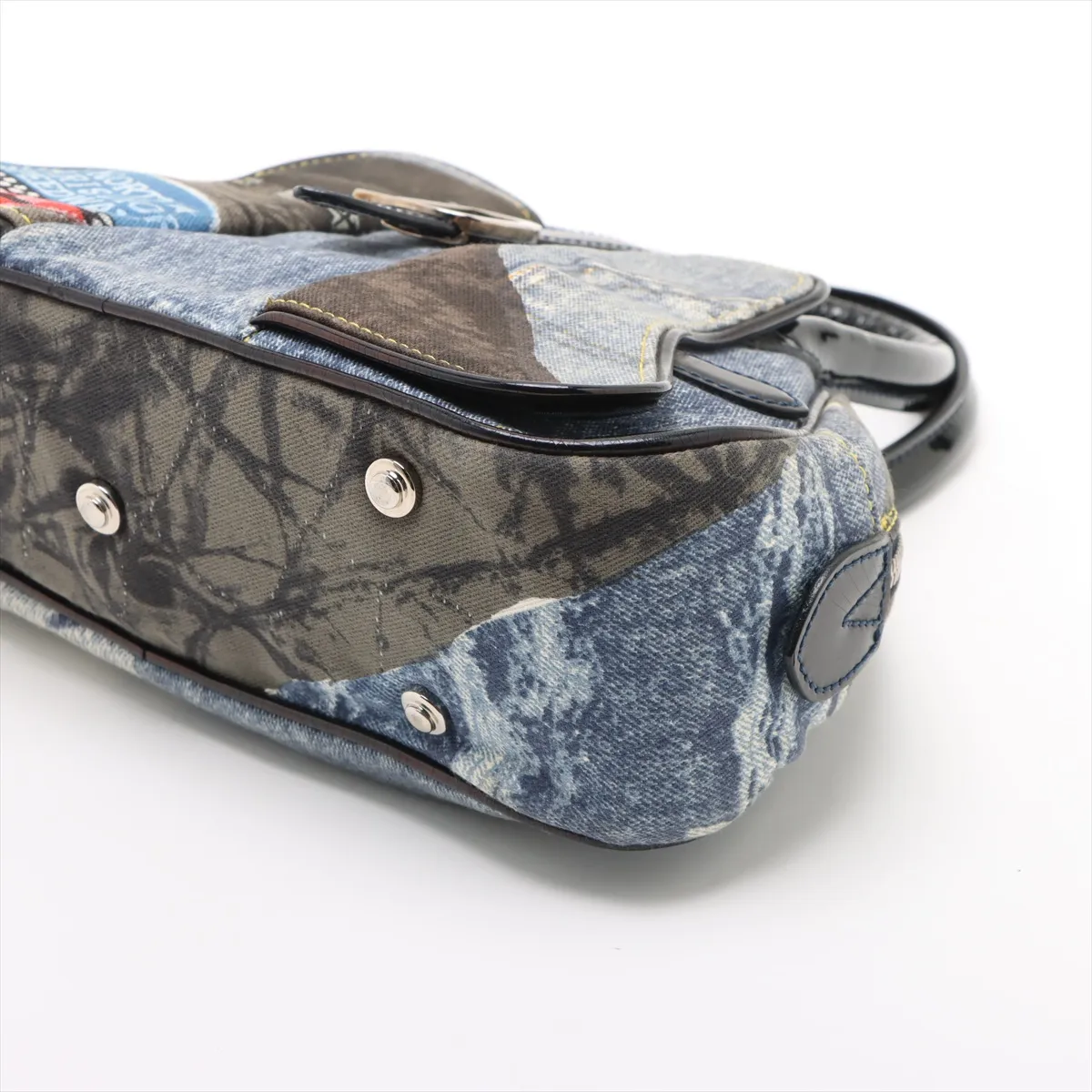 Double Saddle Denim x Patent Leather Handbag Blue — view 3