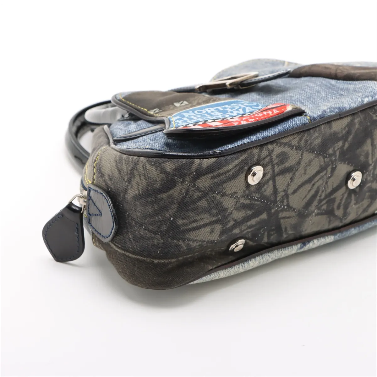 Double Saddle Denim x Patent Leather Handbag Blue — view 4
