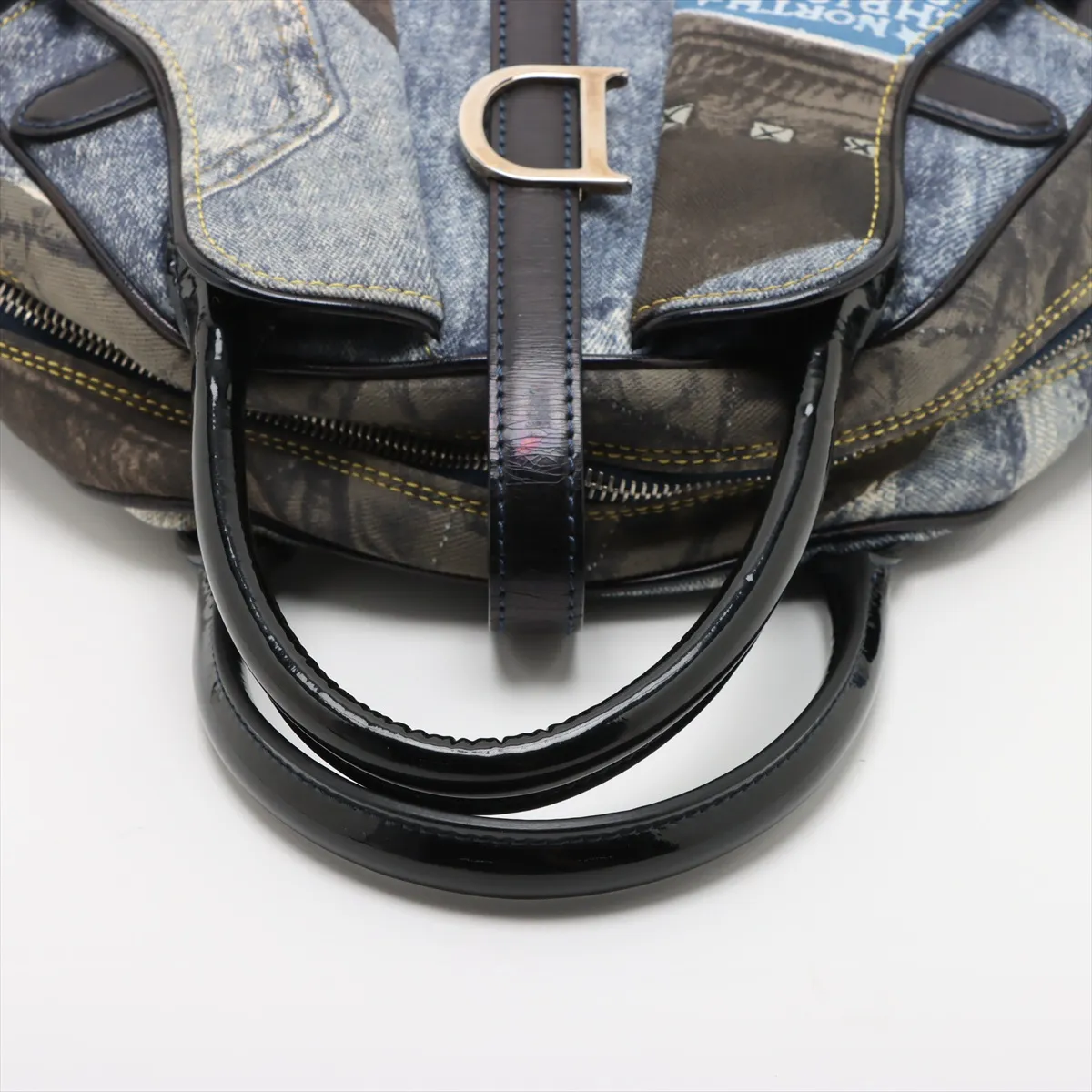 Double Saddle Denim x Patent Leather Handbag Blue — view 5