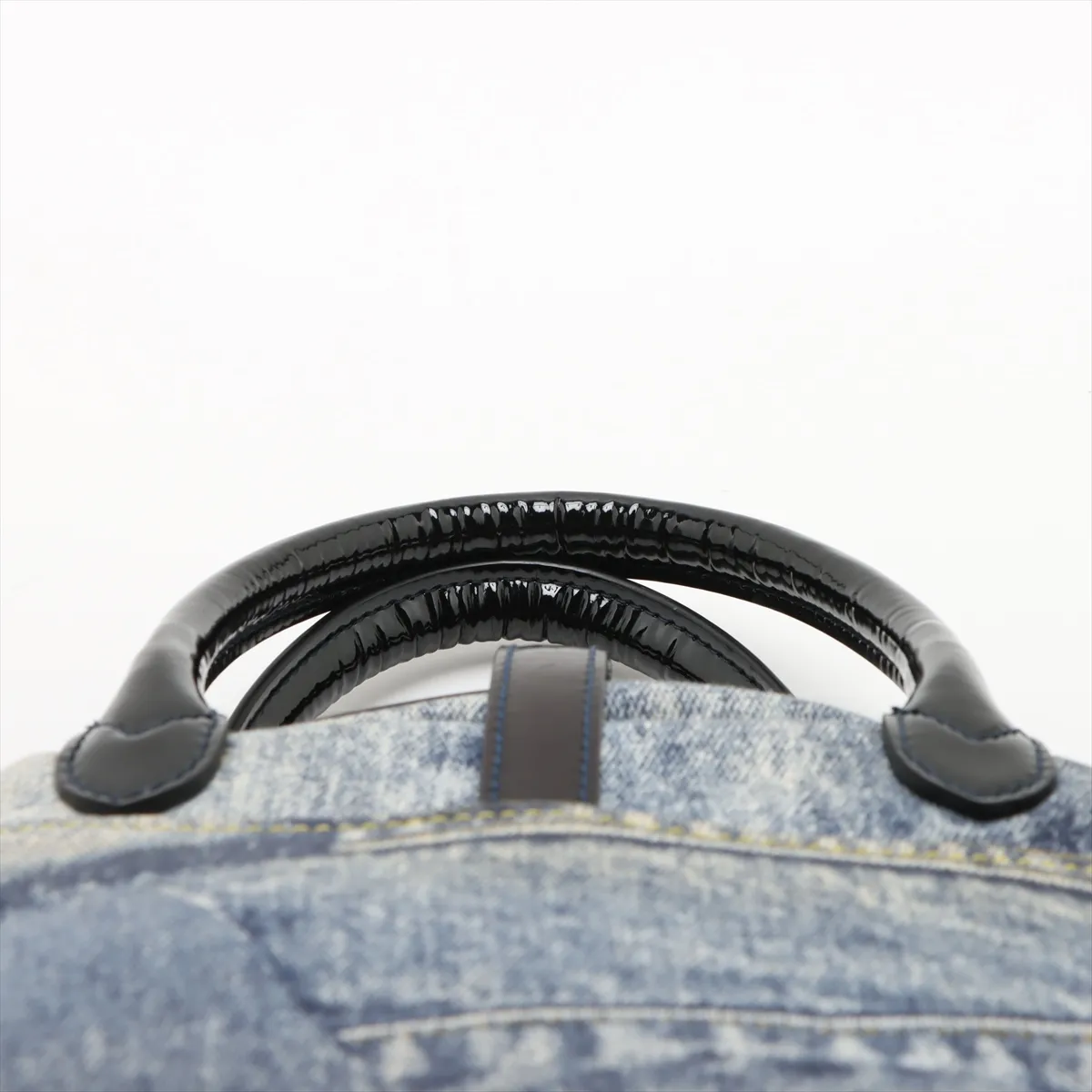 Double Saddle Denim x Patent Leather Handbag Blue — view 6