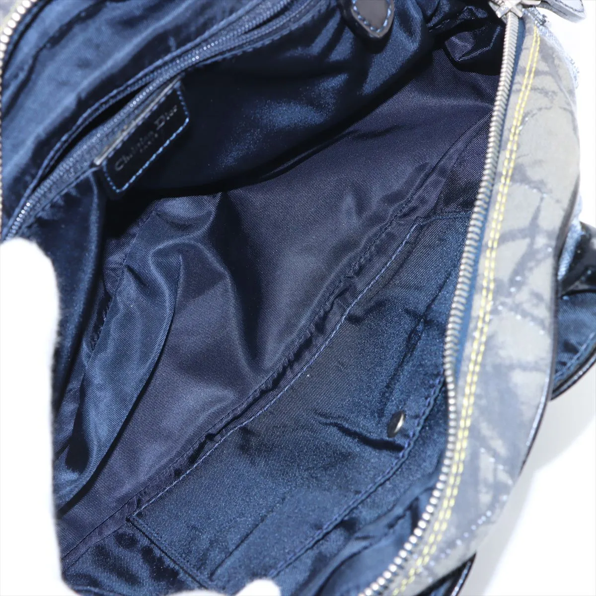 Double Saddle Denim x Patent Leather Handbag Blue — view 7