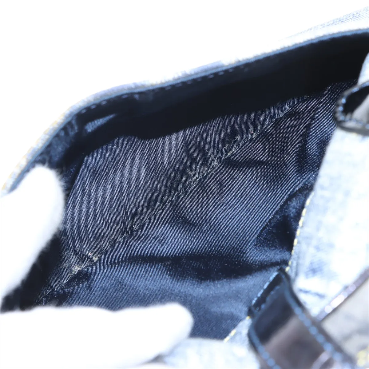 Double Saddle Denim x Patent Leather Handbag Blue — view 9