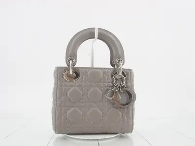 Lady Dior Mini Shoulder Bag, Lambskin, Gray