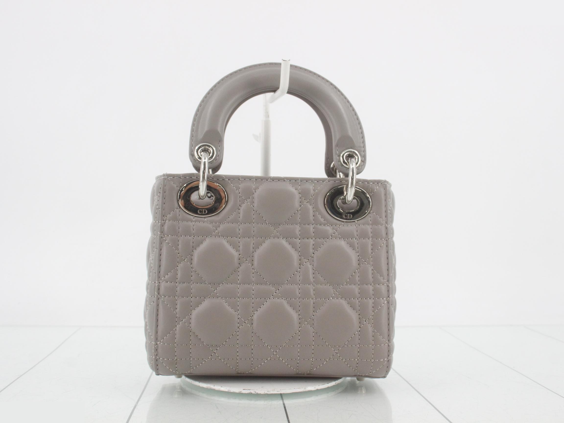 Lady Dior Mini Shoulder Bag, Lambskin, Gray — view 2