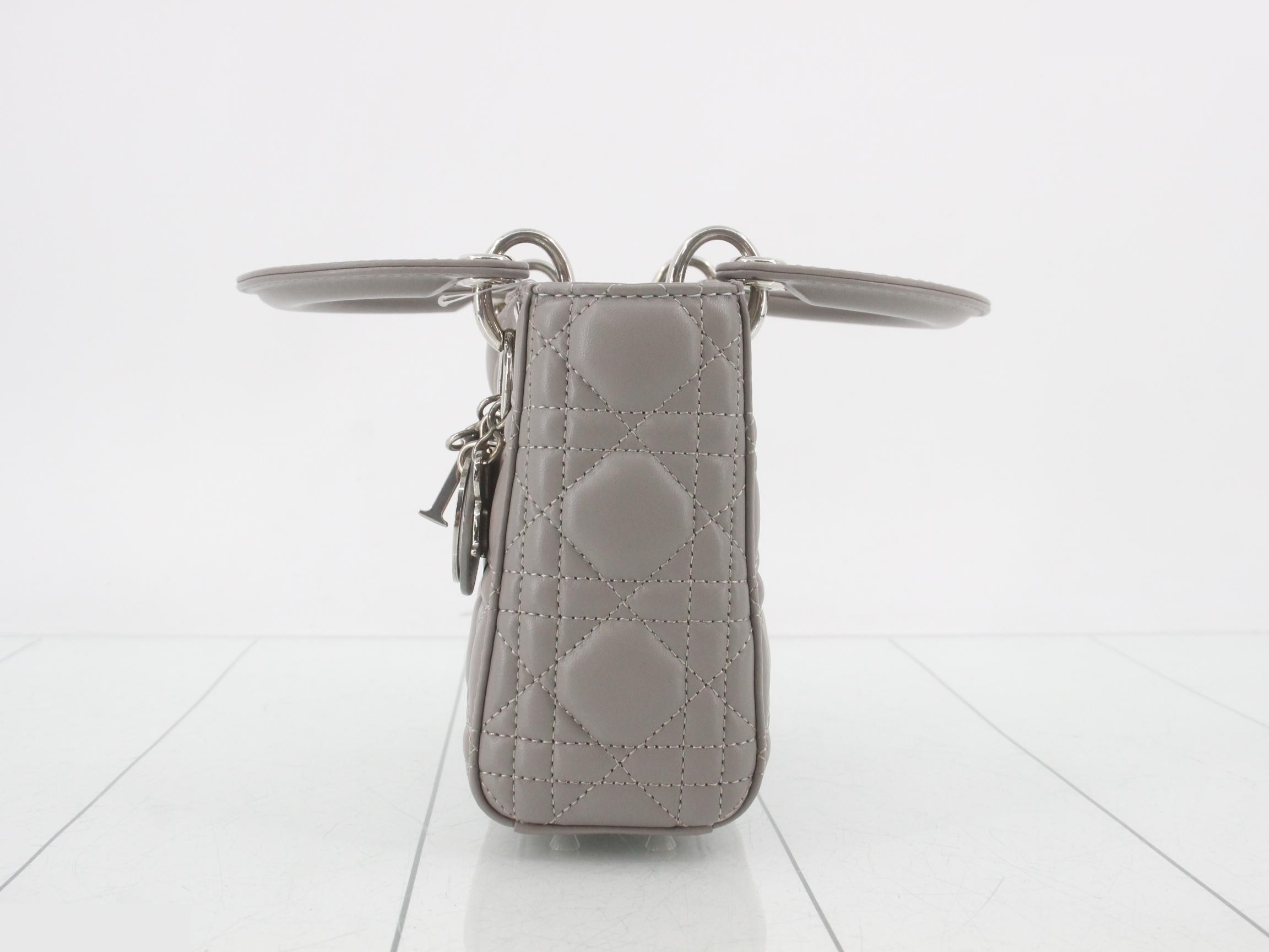 Lady Dior Mini Shoulder Bag, Lambskin, Gray — view 3