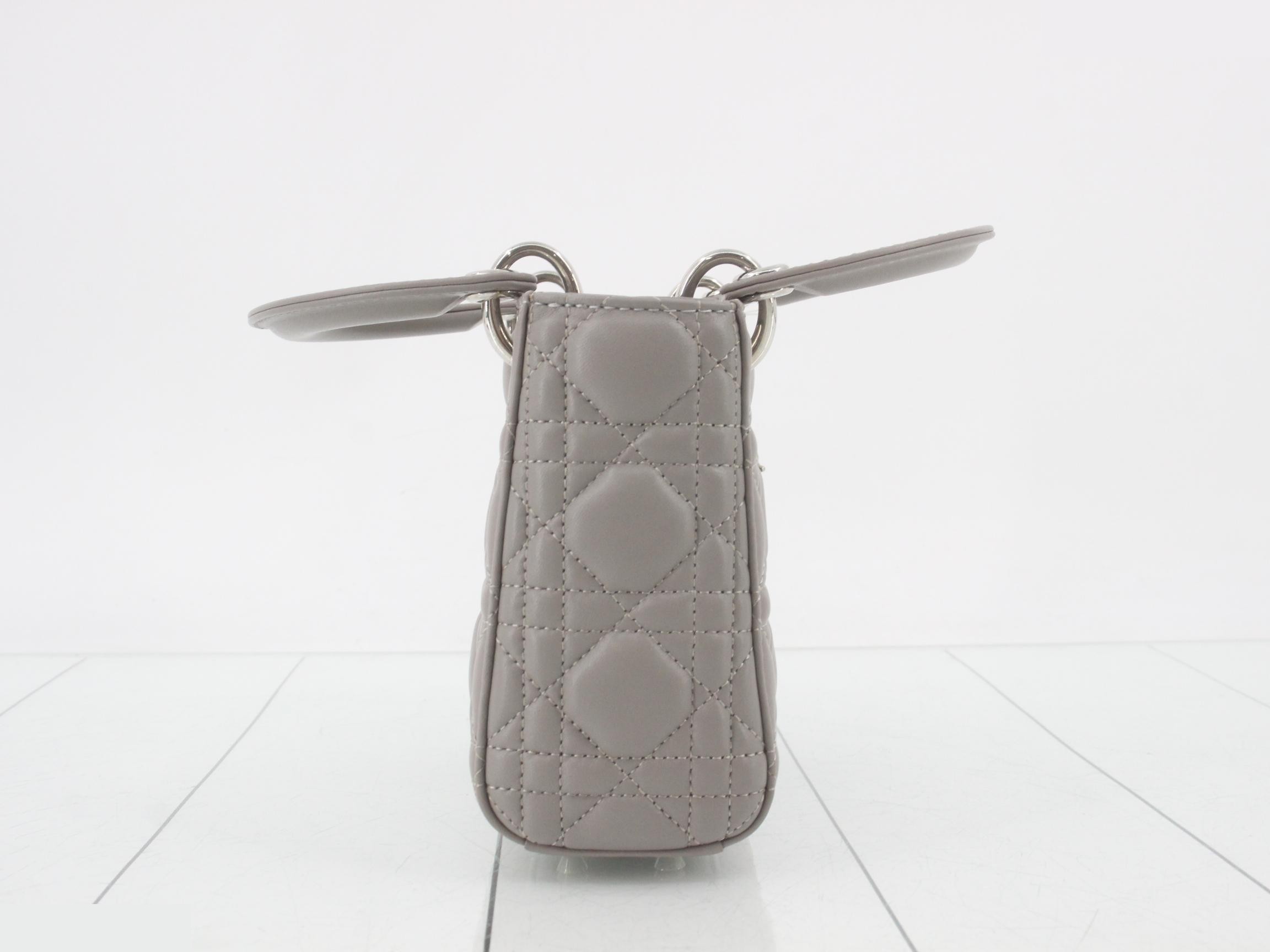 Lady Dior Mini Shoulder Bag, Lambskin, Gray — view 4