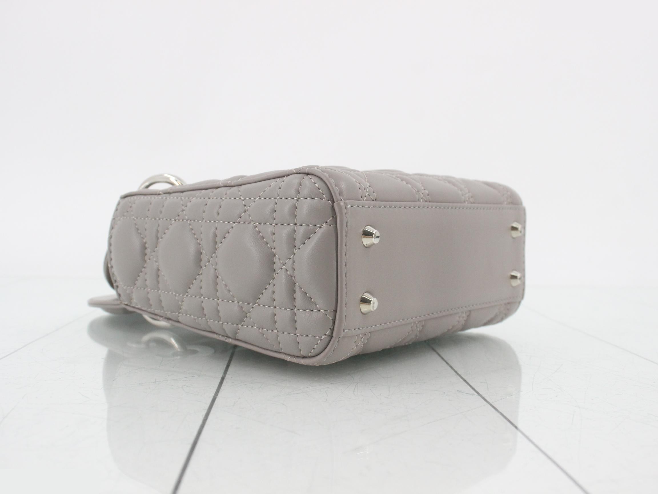 Lady Dior Mini Shoulder Bag, Lambskin, Gray — view 5