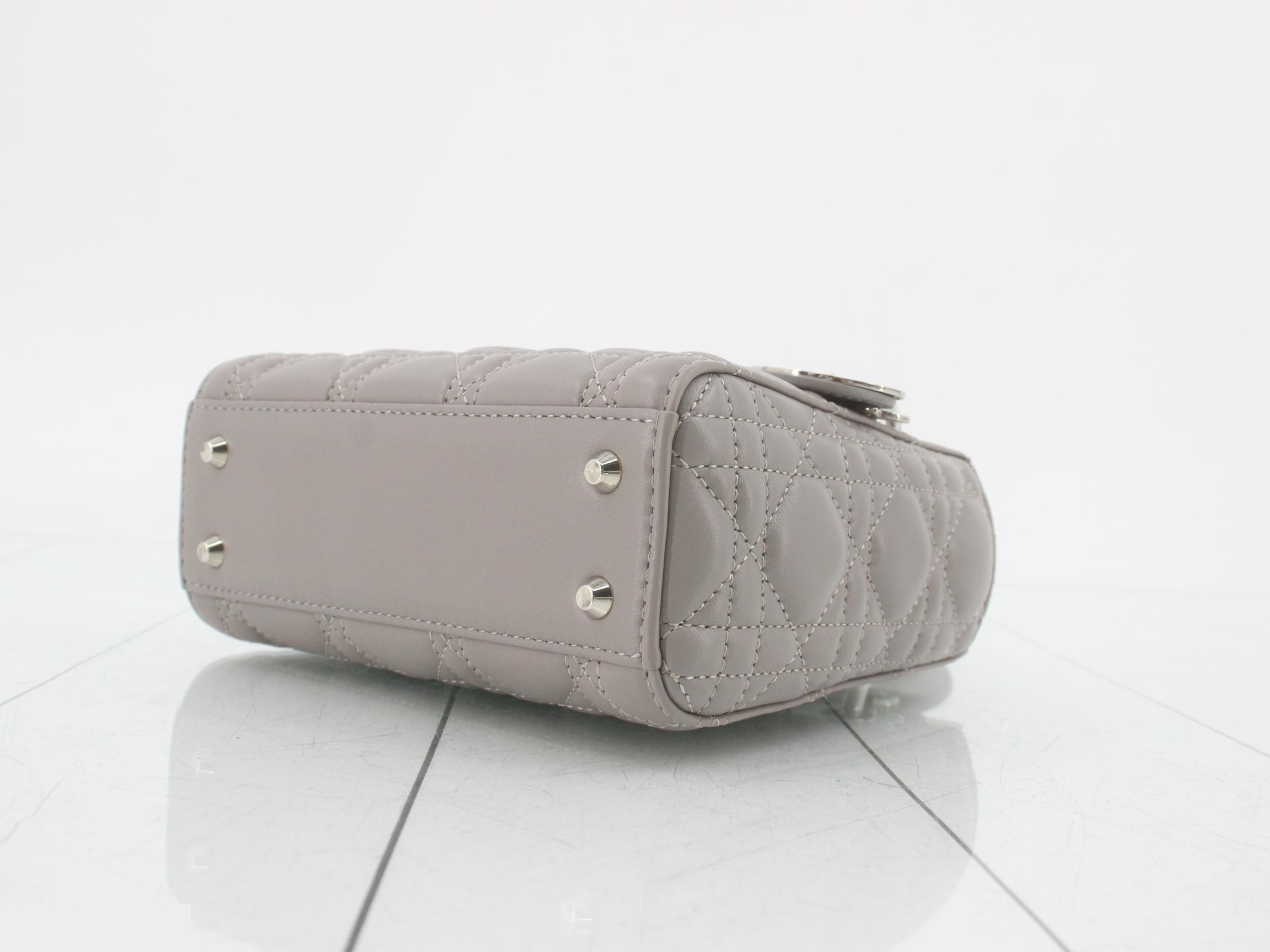 Lady Dior Mini Shoulder Bag, Lambskin, Gray — view 6