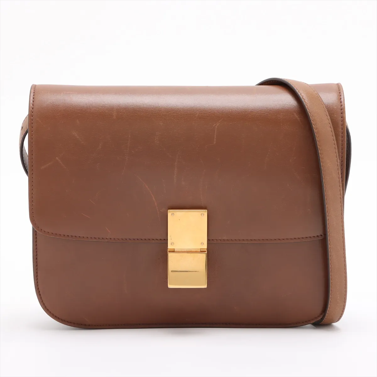 Classic Box Leather Shoulder Bag Brown