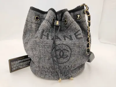Deauville Straw Drawstring Shoulder Bag, Navy