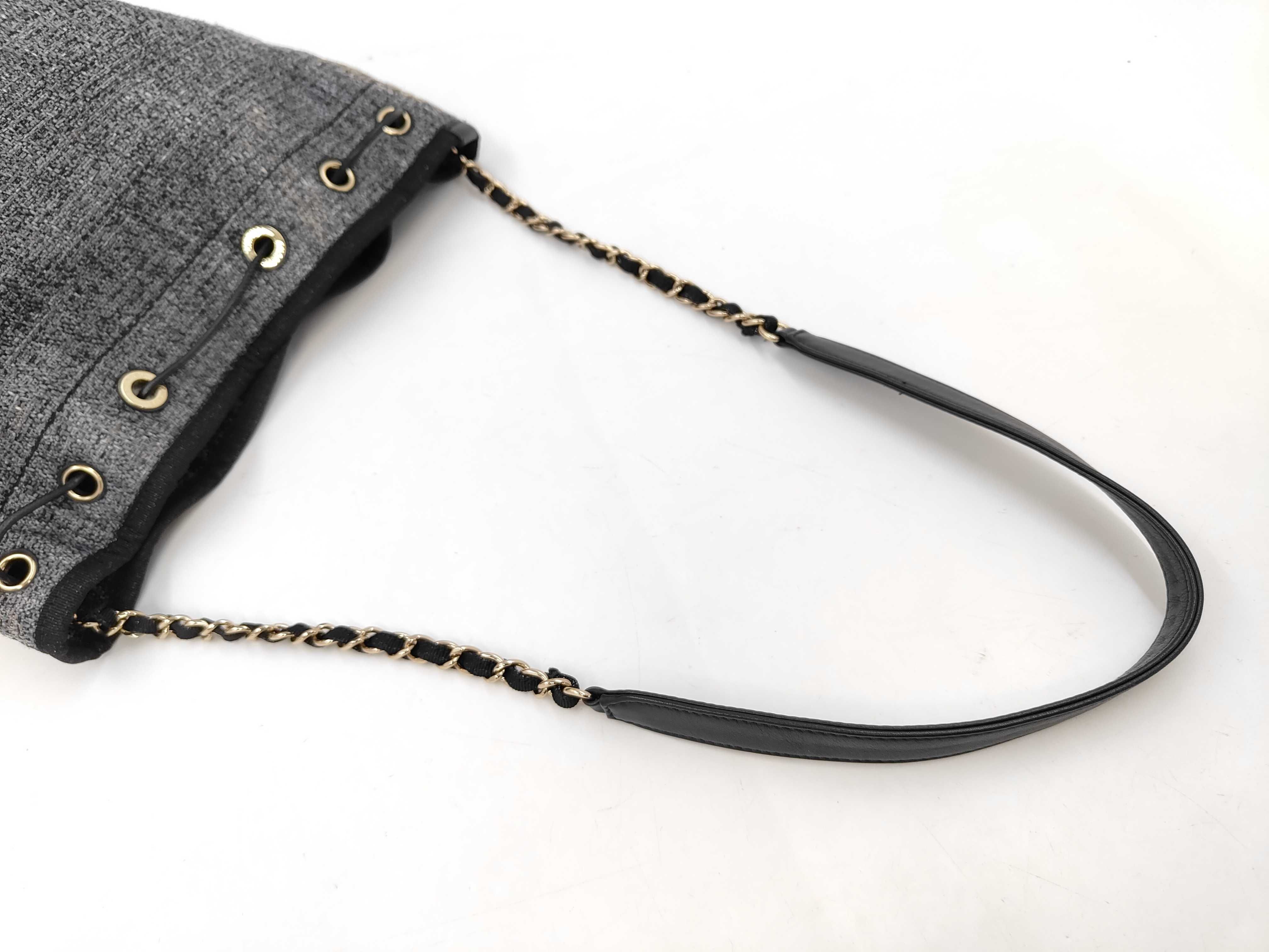 Deauville Straw Drawstring Shoulder Bag, Navy — view 4