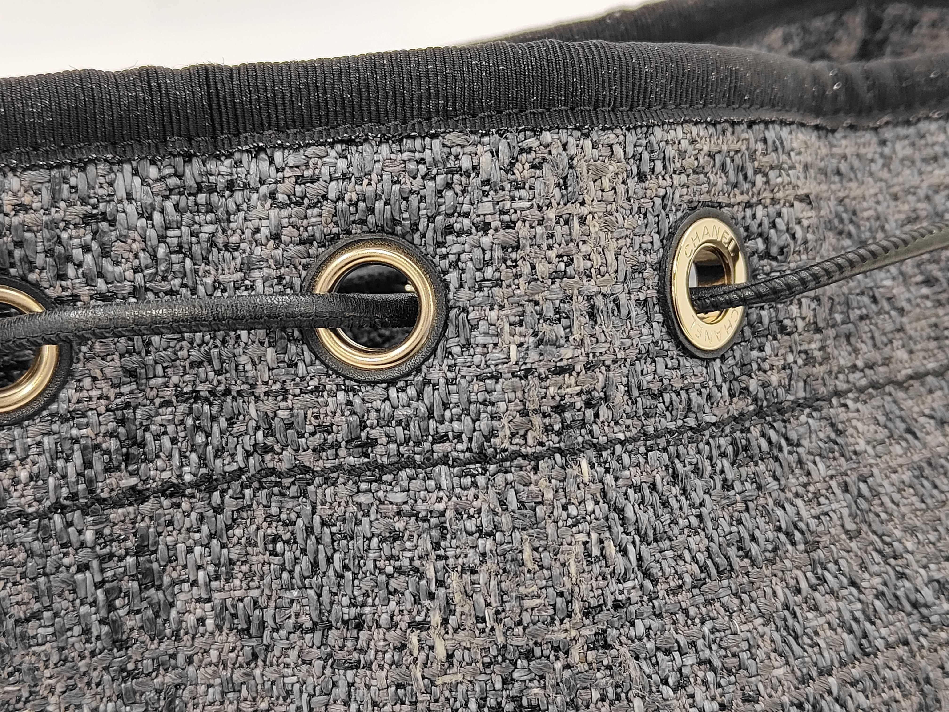 Deauville Straw Drawstring Shoulder Bag, Navy — view 8