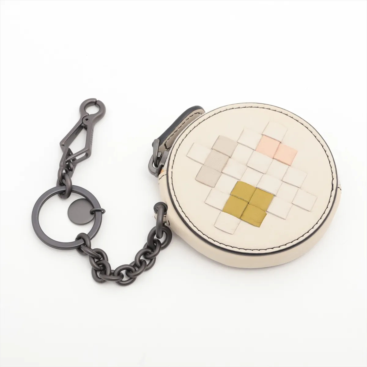 Intrecciato Bag Charm Leather x Metal White Scratching Fuzzing — view 2