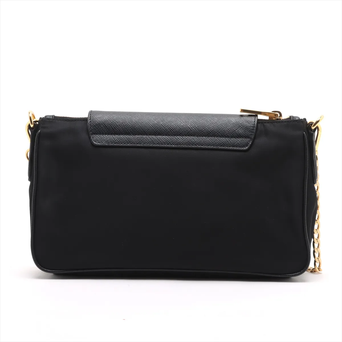 Saffiano x Tessuto Nylon x Leather Chain Shoulder Bag Black 1BH085 Bearer Guarantee — view 2