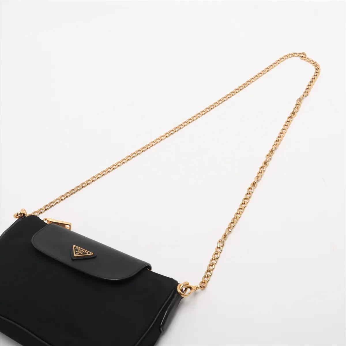 Saffiano x Tessuto Nylon x Leather Chain Shoulder Bag Black 1BH085 Bearer Guarantee — view 5