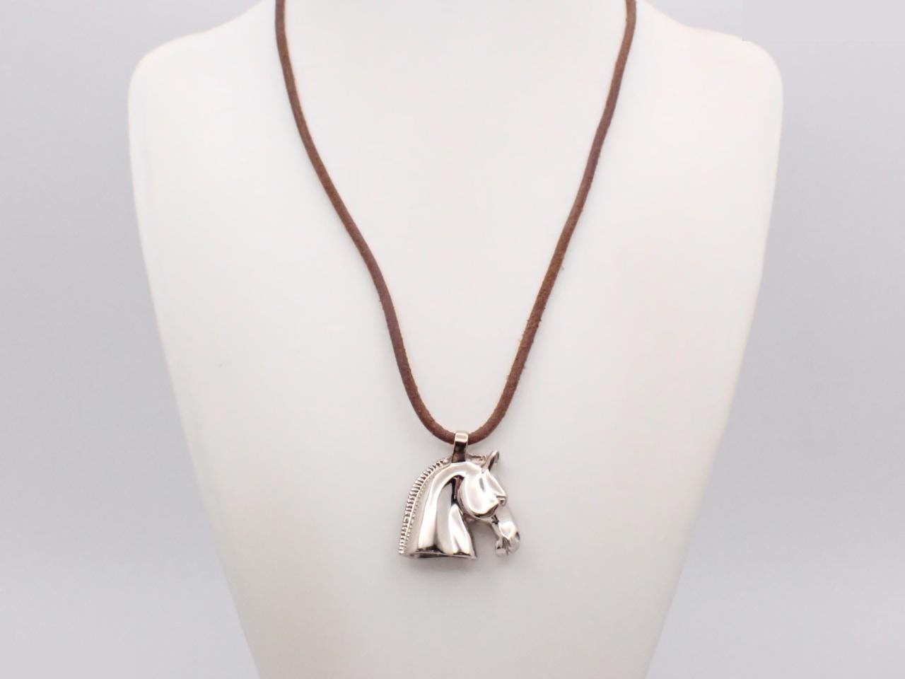 Necklace, Cheval Horse design, silver, cord approximately 58cm — view 3
