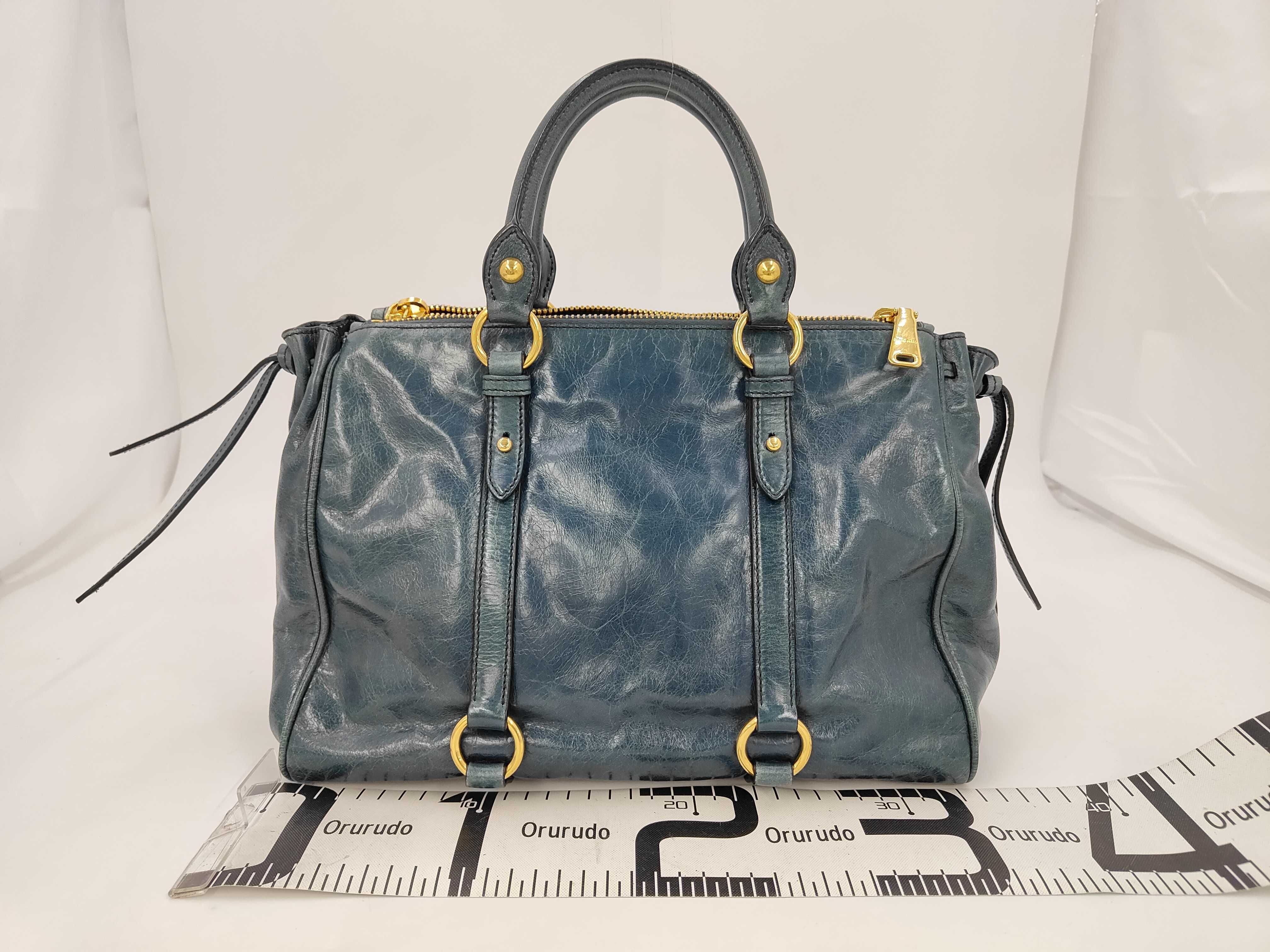 Vitello Luxe 2-Way Blue-Green Handbag with Shoulder Strap — view 2