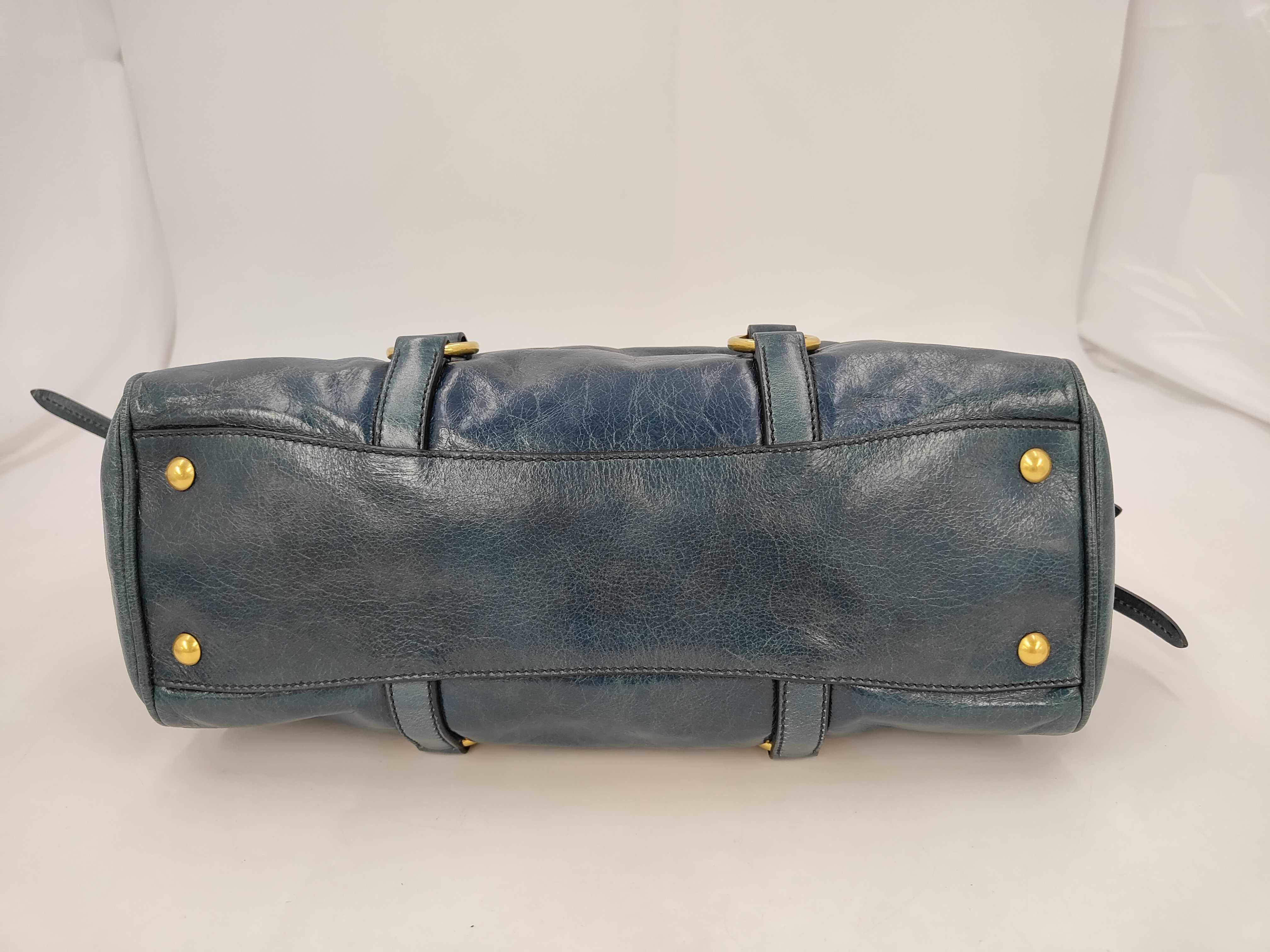 Vitello Luxe 2-Way Blue-Green Handbag with Shoulder Strap — view 4