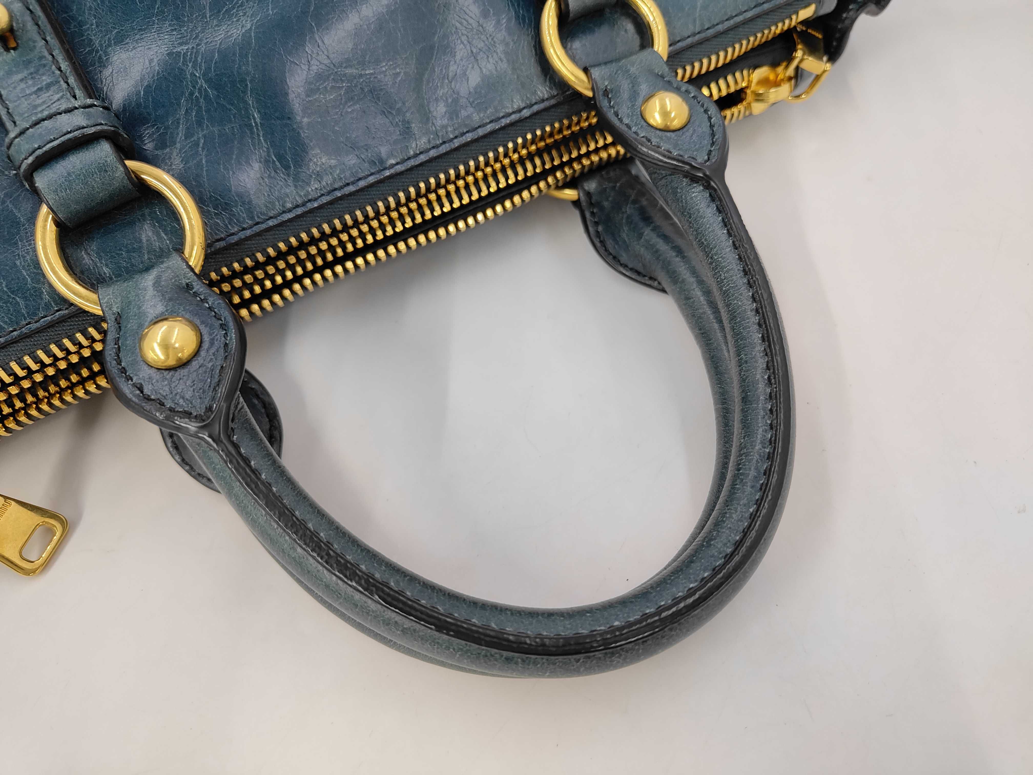 Vitello Luxe 2-Way Blue-Green Handbag with Shoulder Strap — view 5