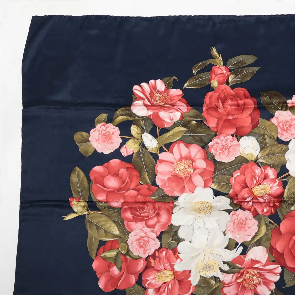 Camellia Scarf, Silk, Navy, — view 2