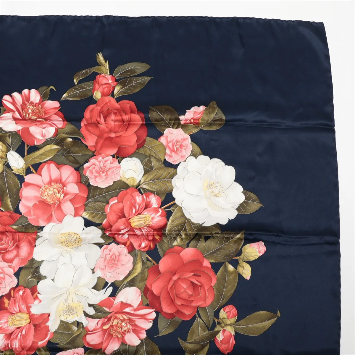 Camellia Scarf, Silk, Navy, — view 3