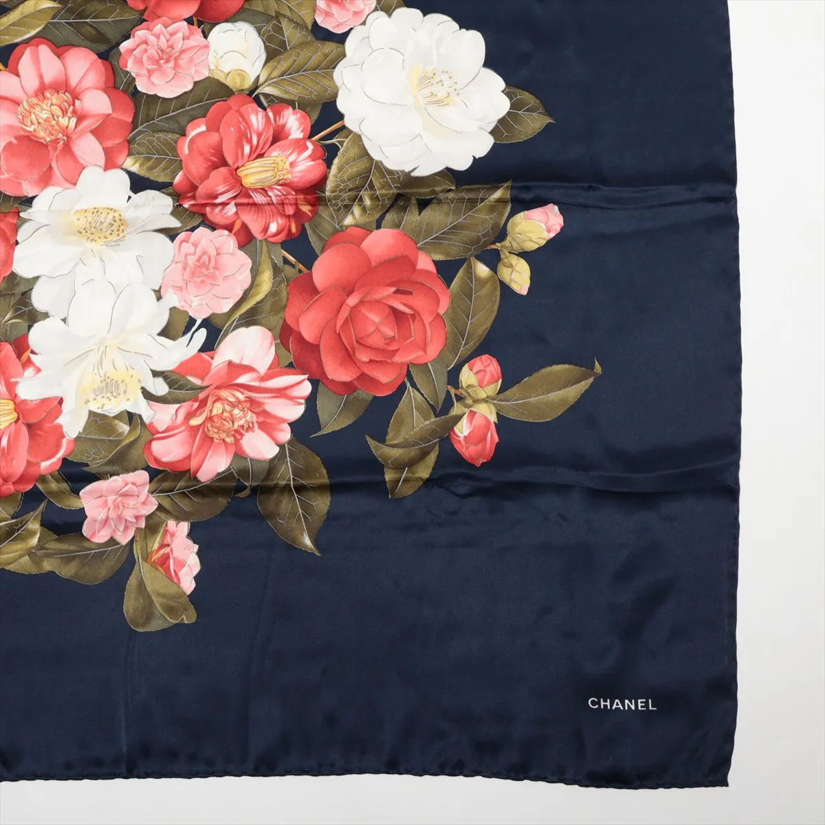Camellia Scarf, Silk, Navy, — view 4