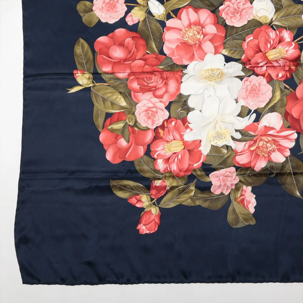 Camellia Scarf, Silk, Navy, — view 5